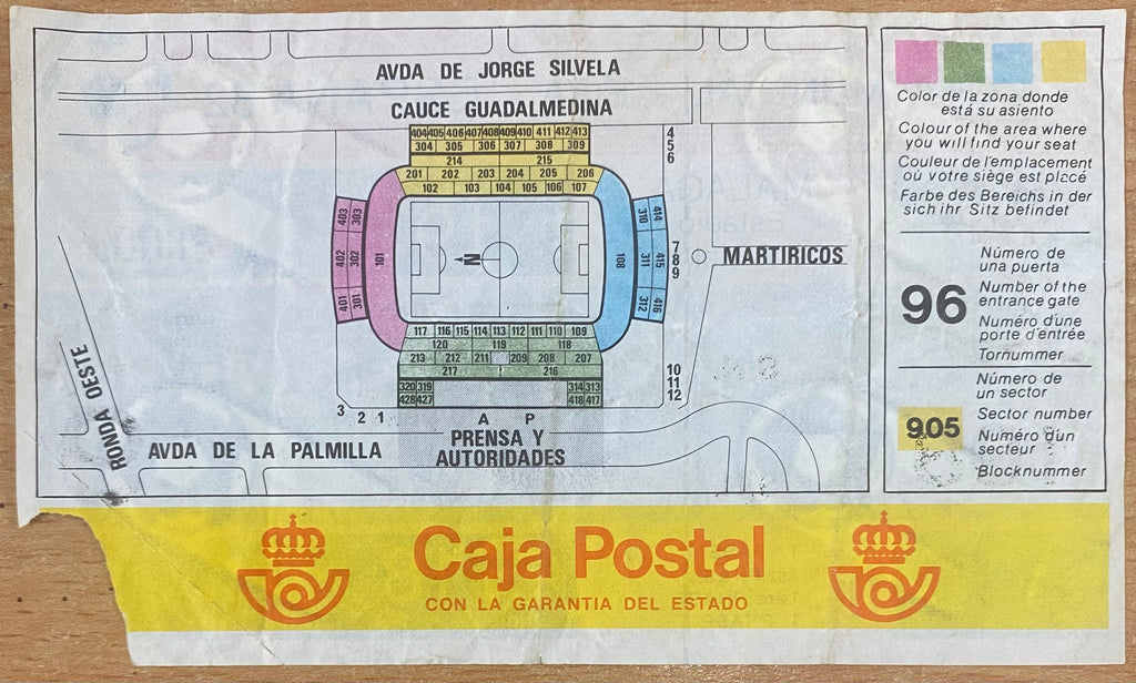 1982 ORIGINAL WORLD CUP 1ST ROUND TICKET SOVIET UNION V NEW ZEALAND @ MALAGA