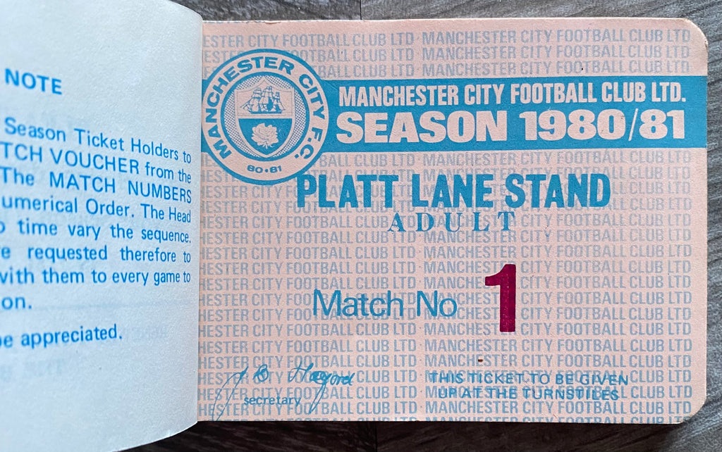 1980/81 MANCHESTER CITY ORIGINAL SEASON TICKET
