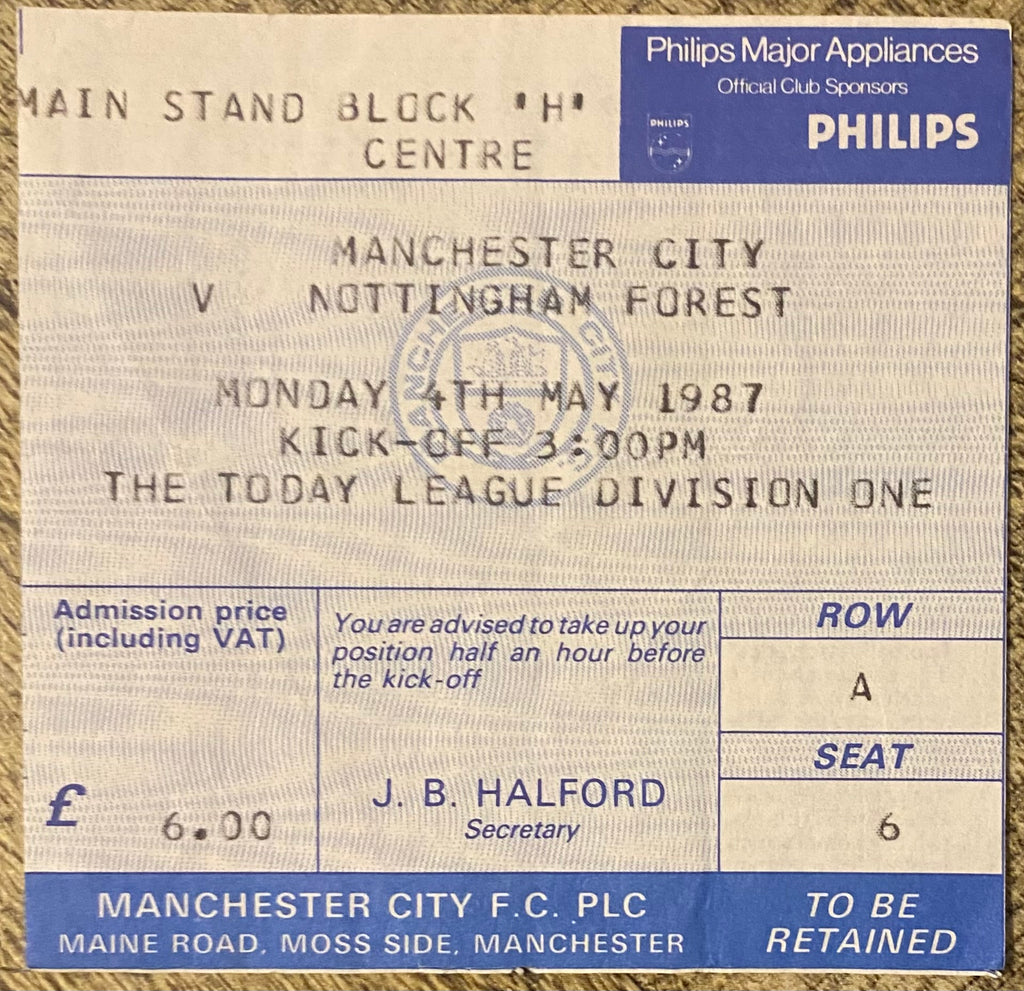 1986/87 ORIGINAL DIVISION 1 TICKET MANCHESTER CITY V NOTTINGHAM FOREST