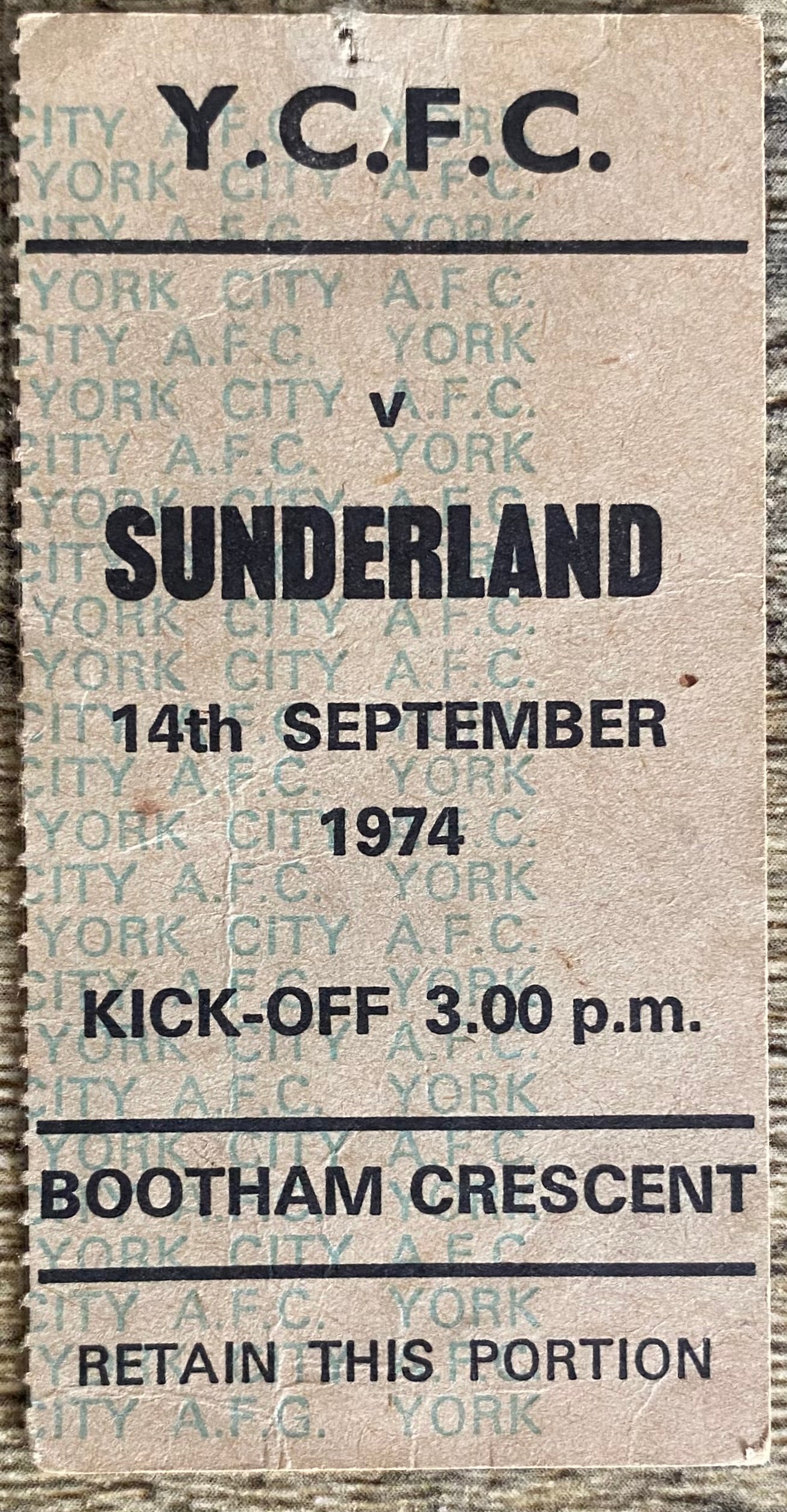 1974/75 ORIGINAL DIVISION 2 TICKET YORK CITY V SUNDERLAND