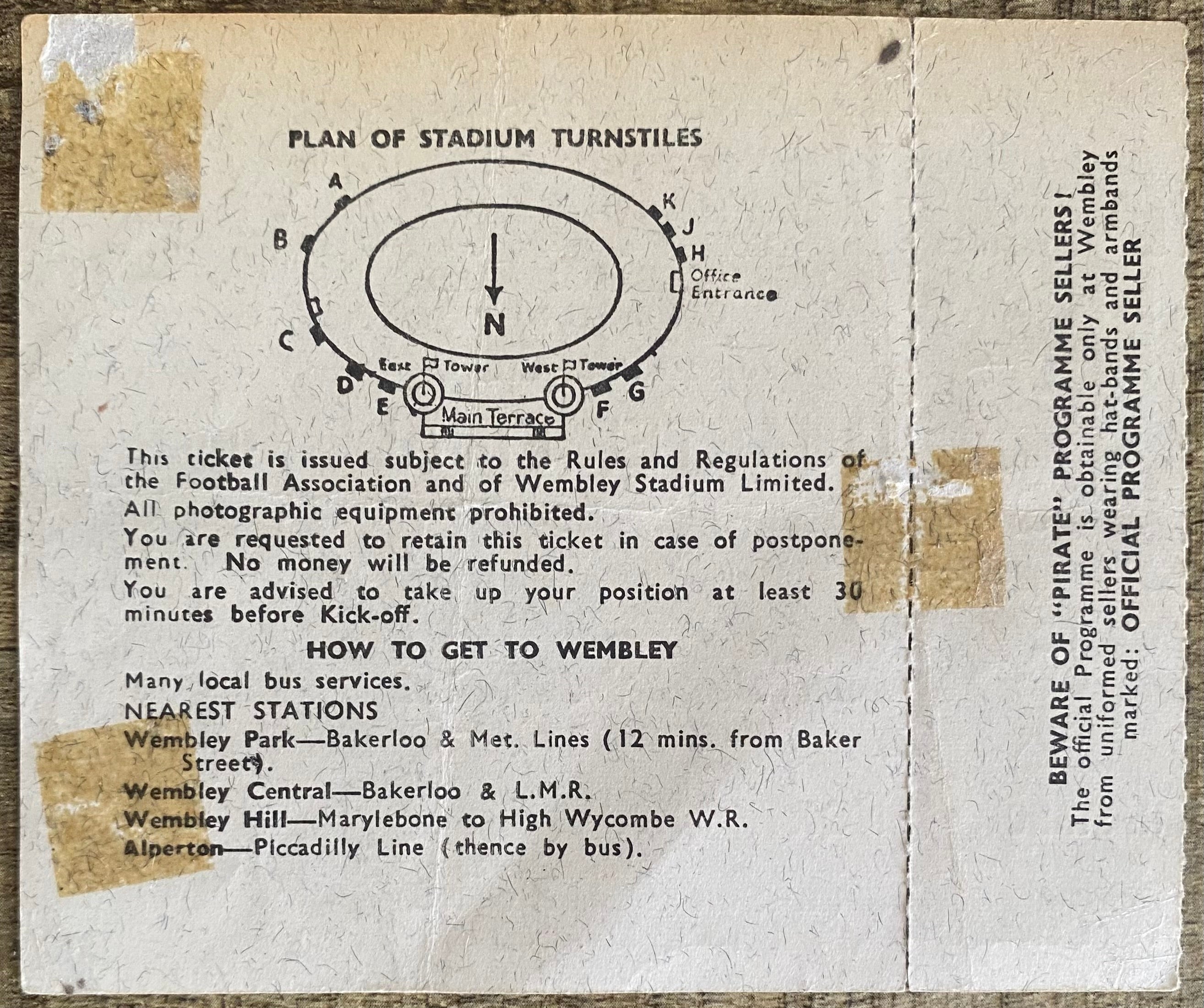 1966 ORIGINAL WORLD CUP QUARTER FINAL UNUSED TICKET ENGLAND V ARGENTINA @ WEMBLEY