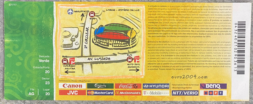 2004 ORIGINAL EUROPEAN CHAMPIONSHIPS UNUSED TICKET ENGLAND V FRANCE @ LISBON