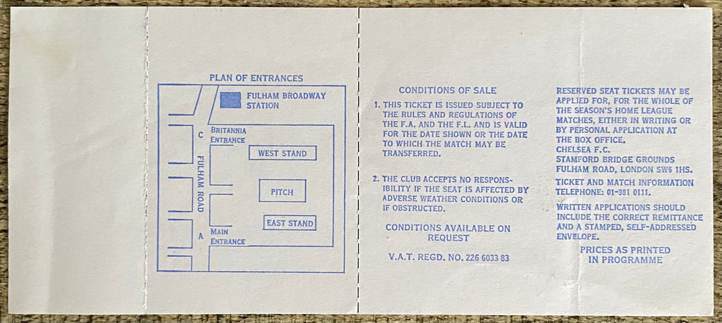 1976/77 ORIGINAL UNUSED DIVISION 2 TICKET CHELSEA V CARDIFF CITY