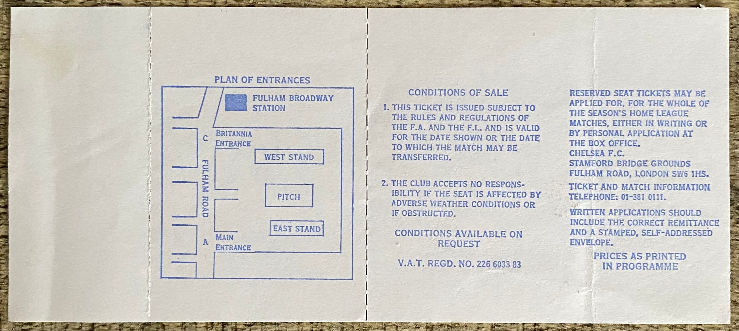 1976/77 ORIGINAL UNUSED DIVISION 2 TICKET CHELSEA V CARDIFF CITY
