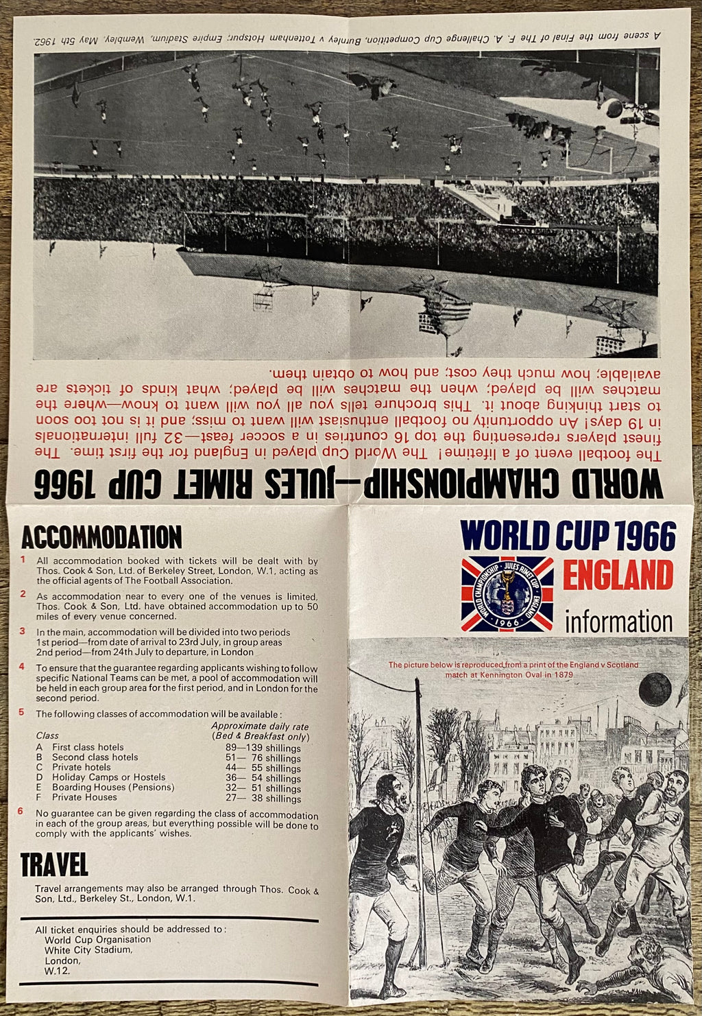 1966 WORLD CUP ORIGINAL OFFICIAL TICKET INFORMATION FOLD OUT BOOKLET
