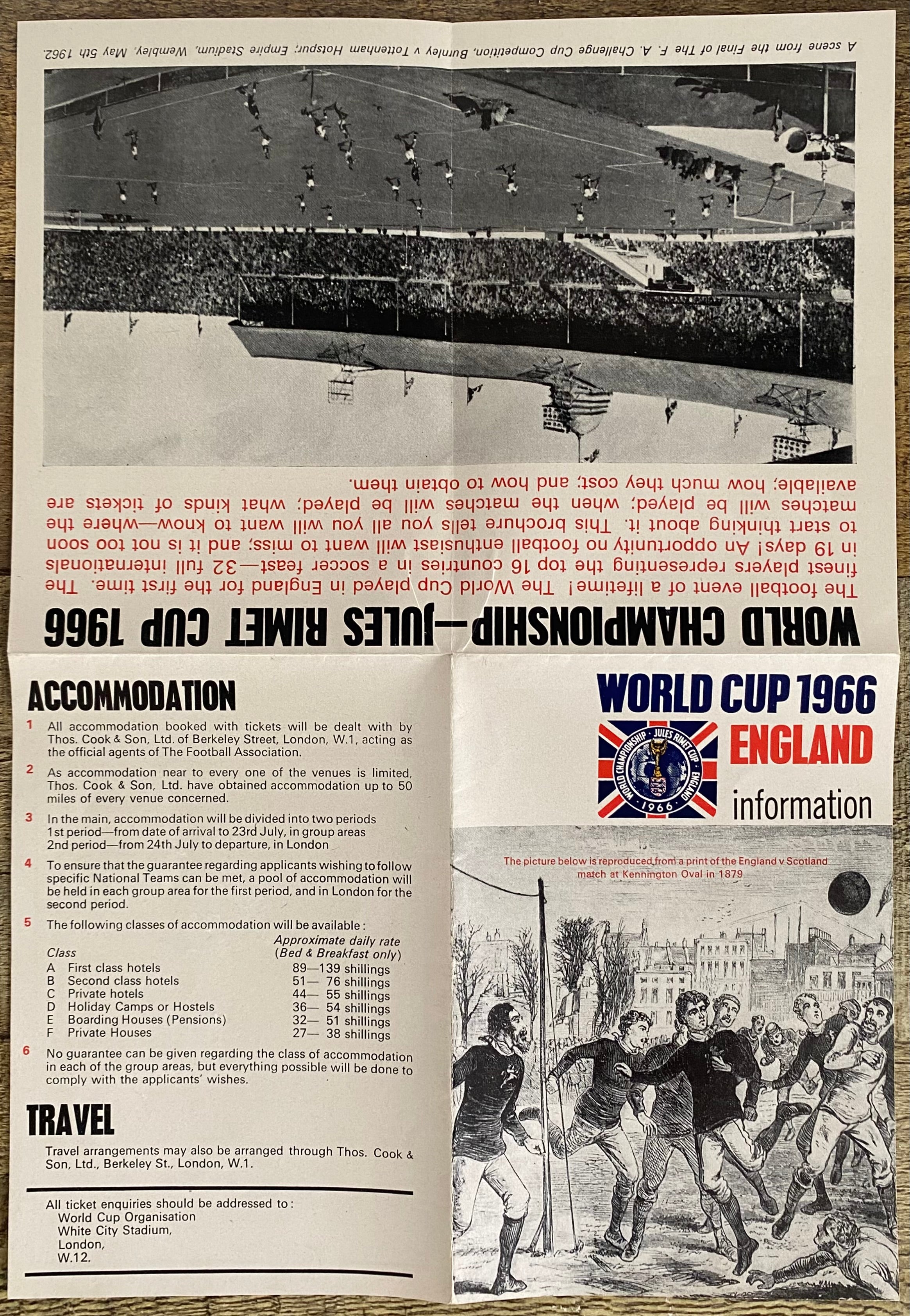 1966 WORLD CUP ORIGINAL OFFICIAL TICKET INFORMATION FOLD OUT BOOKLET