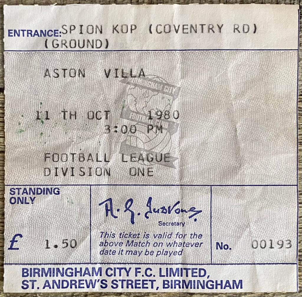 1980/81 ORIGINAL DIVISION 1 TICKET BIRMINGHAM CITY V ASTON VILLA