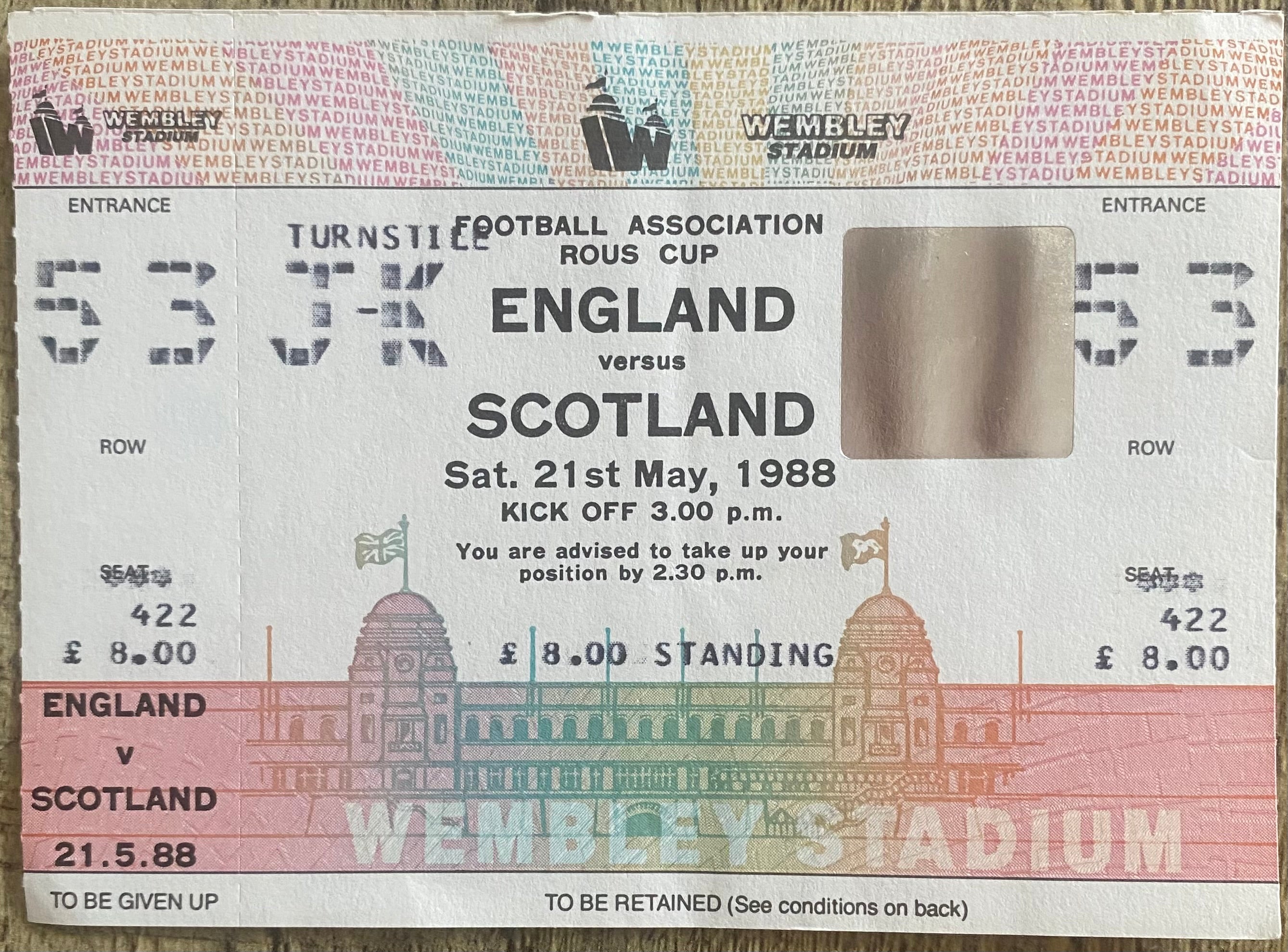 1988 ORIGINAL UNUSED ROUS CUP TICKET ENGLAND V SCOTLAND