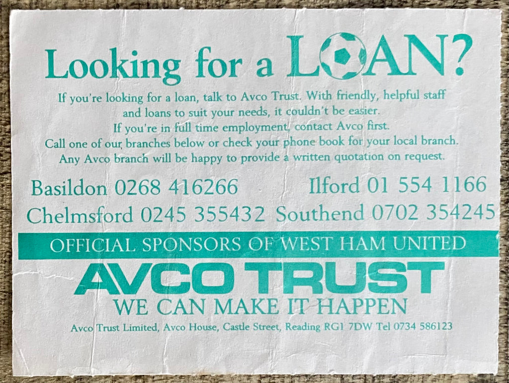 1988/89 ORIGINAL FA CUP 6TH ROUND TICKET WEST HAM UNITED V NORWICH CITY