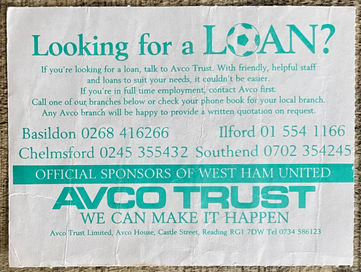 1988/89 ORIGINAL FA CUP 6TH ROUND TICKET WEST HAM UNITED V NORWICH CITY