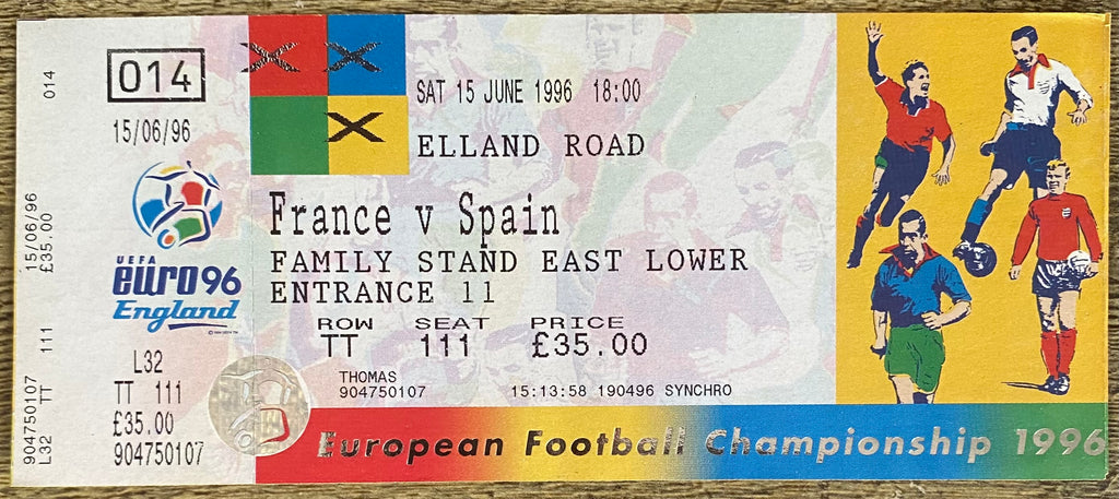 1996 ORIGINAL EUROPEAN CHAMPIONSHIPS EURO 96 UNUSED TICKET FRANCE V SPAIN @ELLAND ROAD