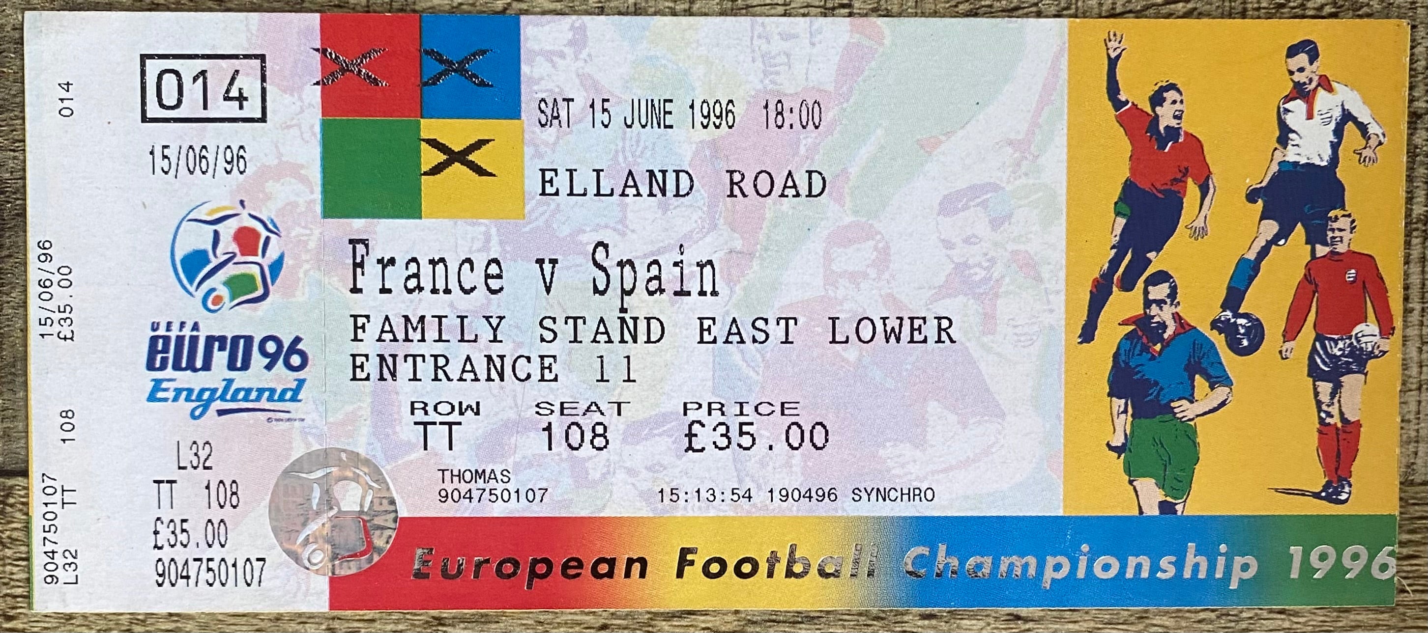 1996 ORIGINAL EUROPEAN CHAMPIONSHIPS EURO 96 UNUSED TICKET FRANCE V SPAIN @ELLAND ROAD