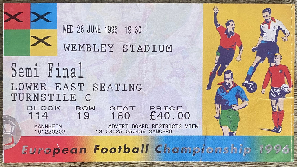 1996 ORIGINAL EUROPEAN CHAMPIONSHIPS EURO 96 SEMI FINAL TICKET ENGLAND V GERMANY @ WEMBLEY