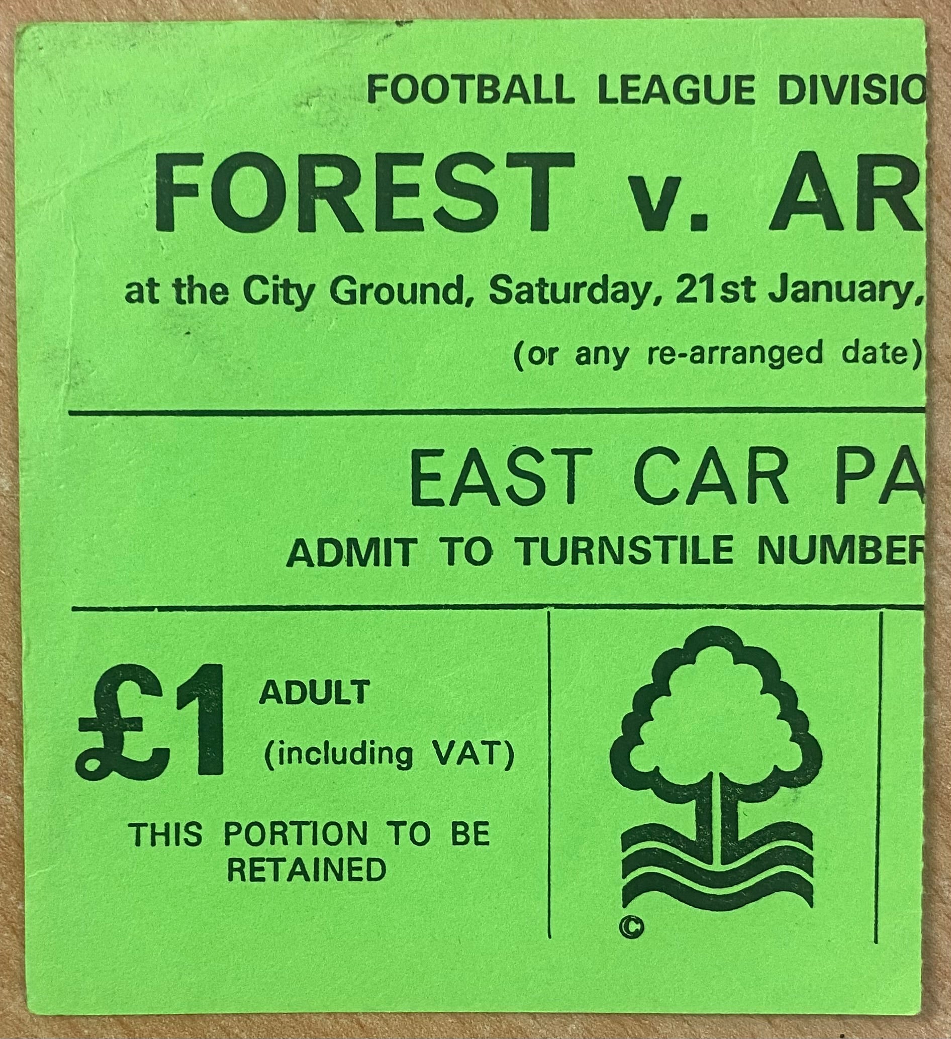1977/78 ORIGINAL DIVISION 1 TICKET NOTTINGHAM FOREST V ARSENAL