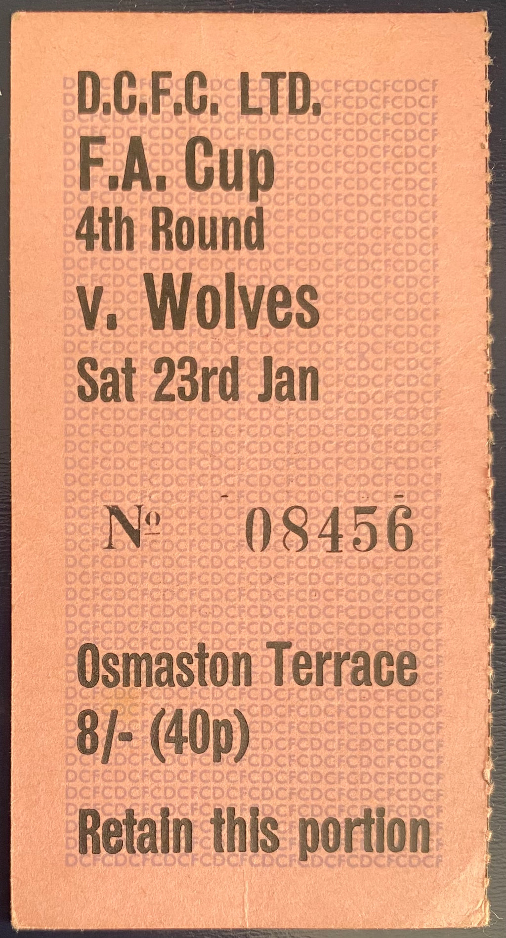 1970/71 ORIGINAL FA CUP 4TH ROUND TICKET DERBY COUNTY V WOLVERHAMPTON WANDERERS