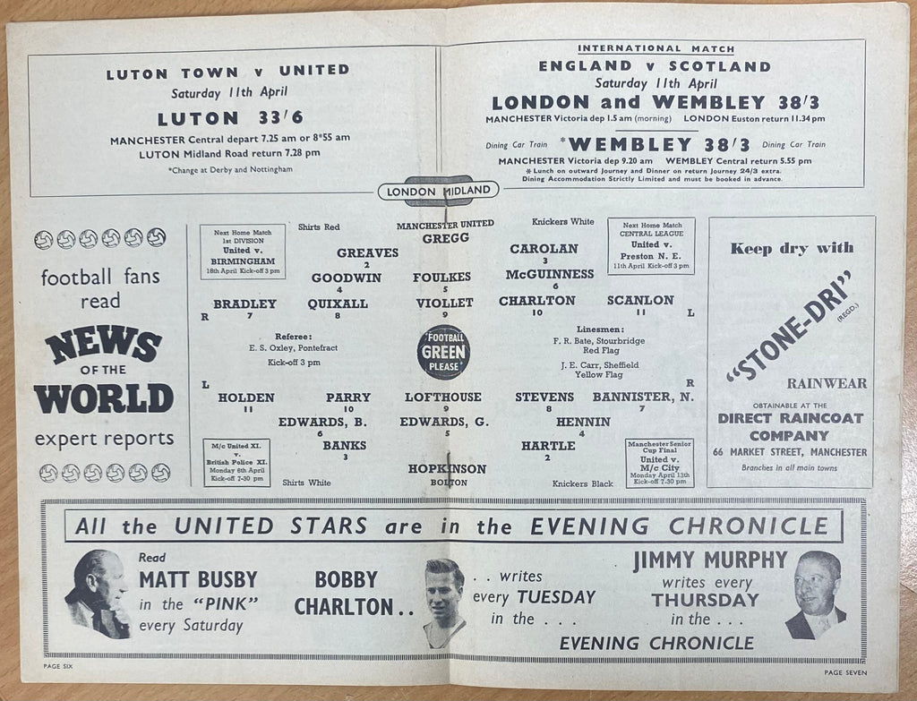 1958/59 ORIGINAL DIVISION ONE PROGRAMME MANCHESTER UNITED V BOLTON WANDERERS
