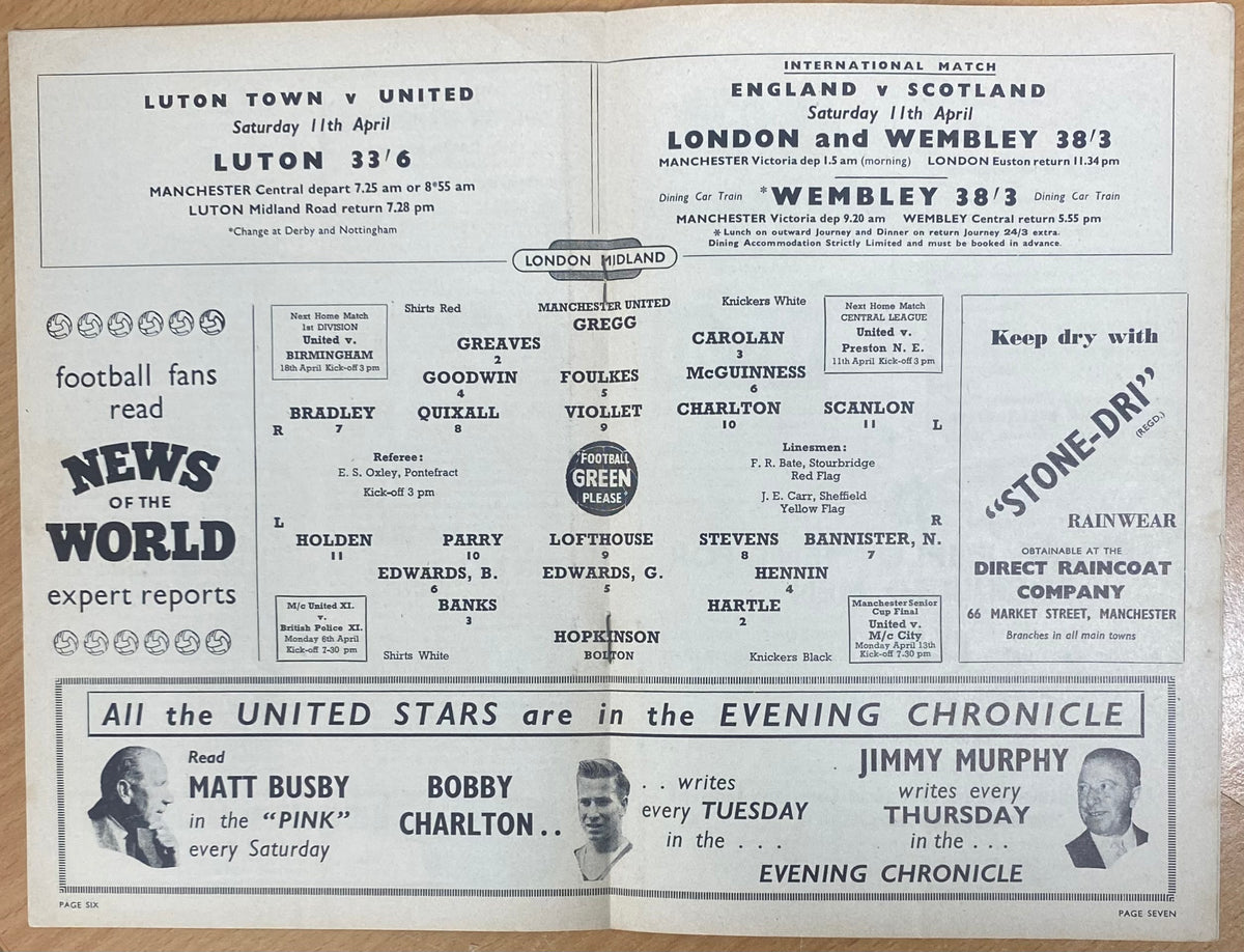 1958/59 ORIGINAL DIVISION ONE PROGRAMME MANCHESTER UNITED V BOLTON WANDERERS