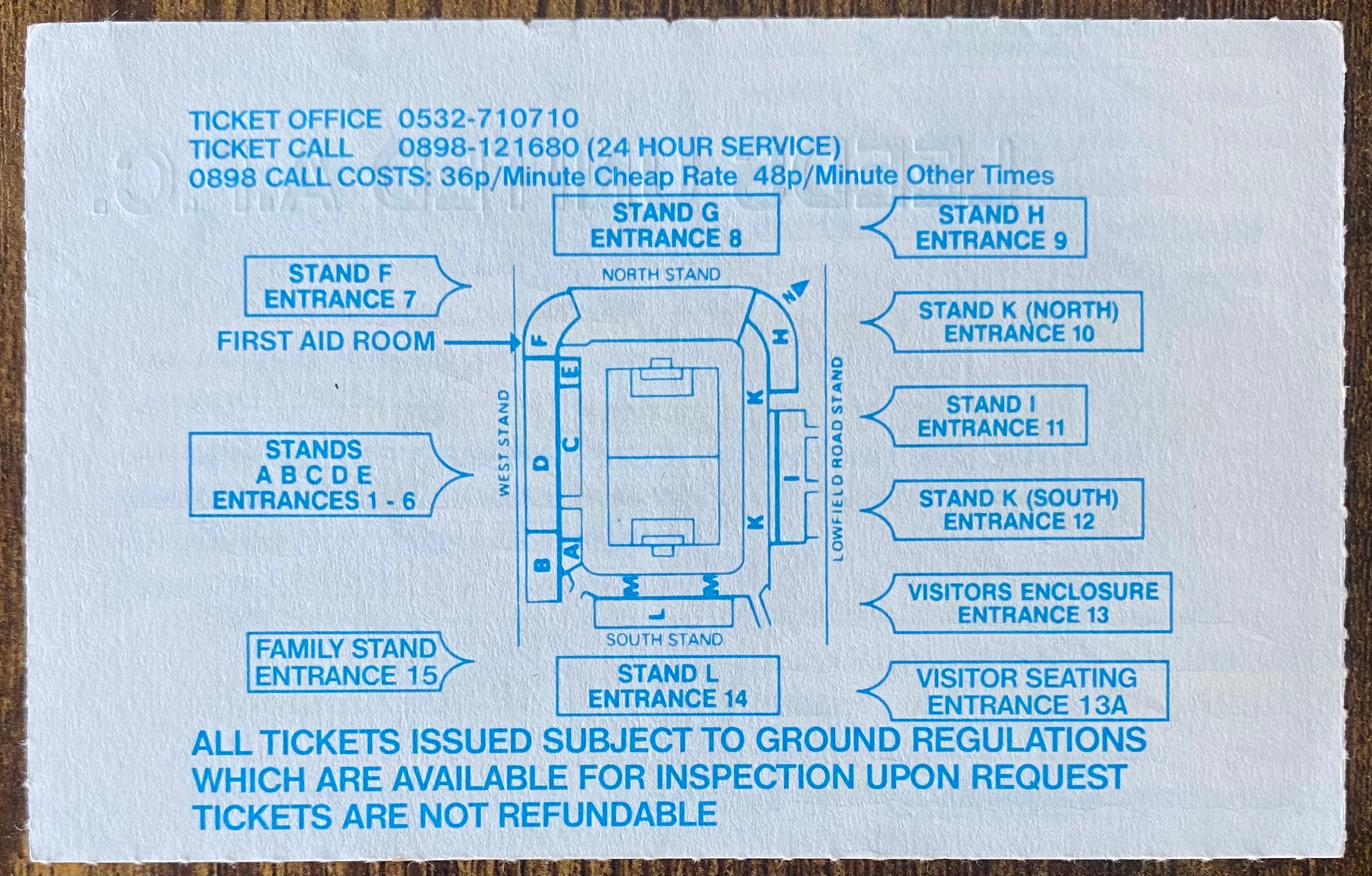 1992/93 ORIGINAL PREMIER LEAGUE TICKET LEEDS UNITED V TOTTENHAM HOTSPUR
