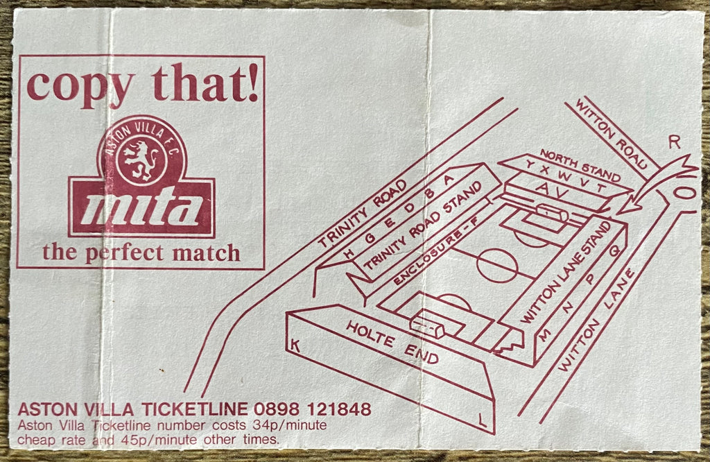 1992/93 ORIGINAL PREMIER LEAGUE TICKET ASTON VILLA V CHELSEA