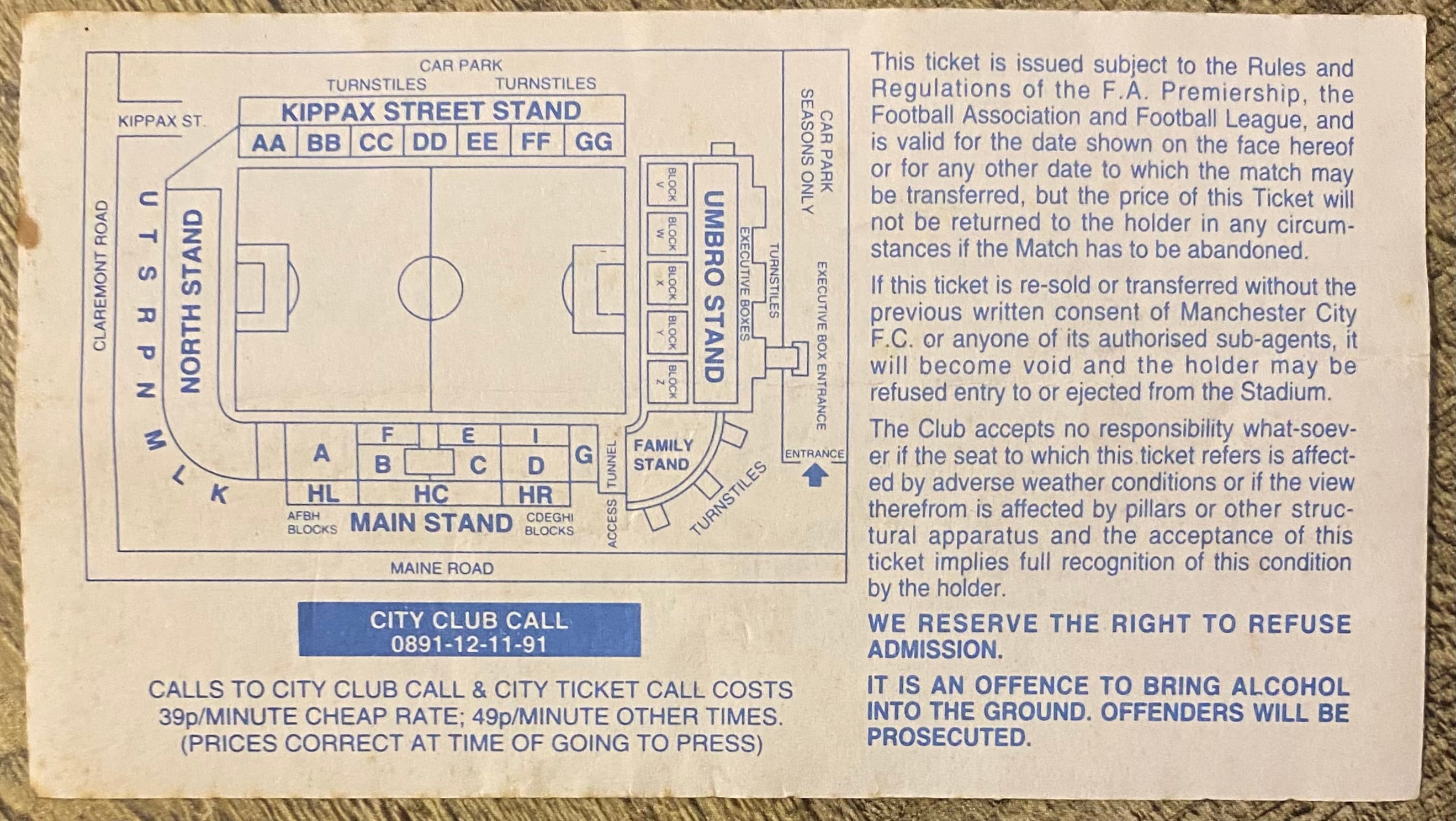 1994/95 ORIGINAL FA CUP 3RD ROUND REPLAY TICKET MANCHESTER CITY V NOTTS COUNTY