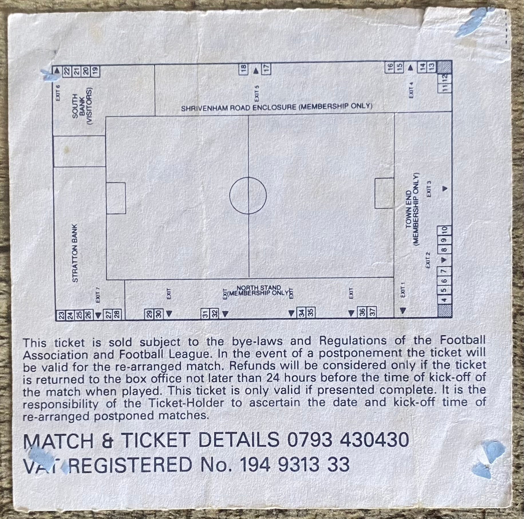 1992/93 ORIGINAL DIVISION 1 TICKET SWINDON TOWN V PORTSMOUTH