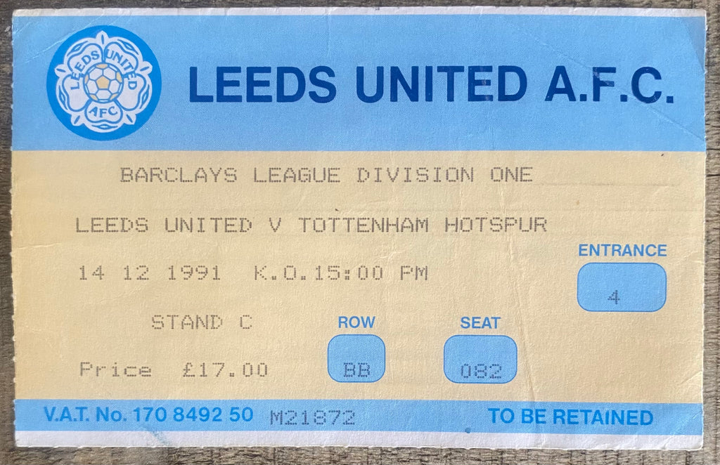1991/92 ORIGINAL DIVISION 1 TICKET LEEDS UNITED V TOTTENHAM HOTSPUR