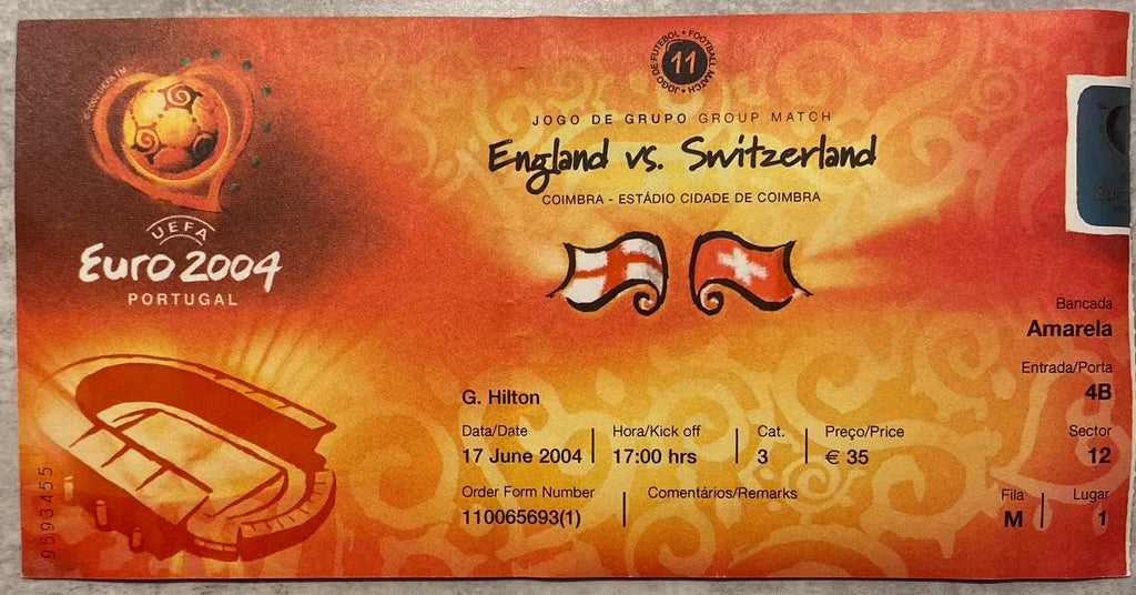 2004 ORIGINAL EUROPEAN CHAMPIONSHIPS TICKET ENGLAND V SWITZERLAND @ COIMBRA