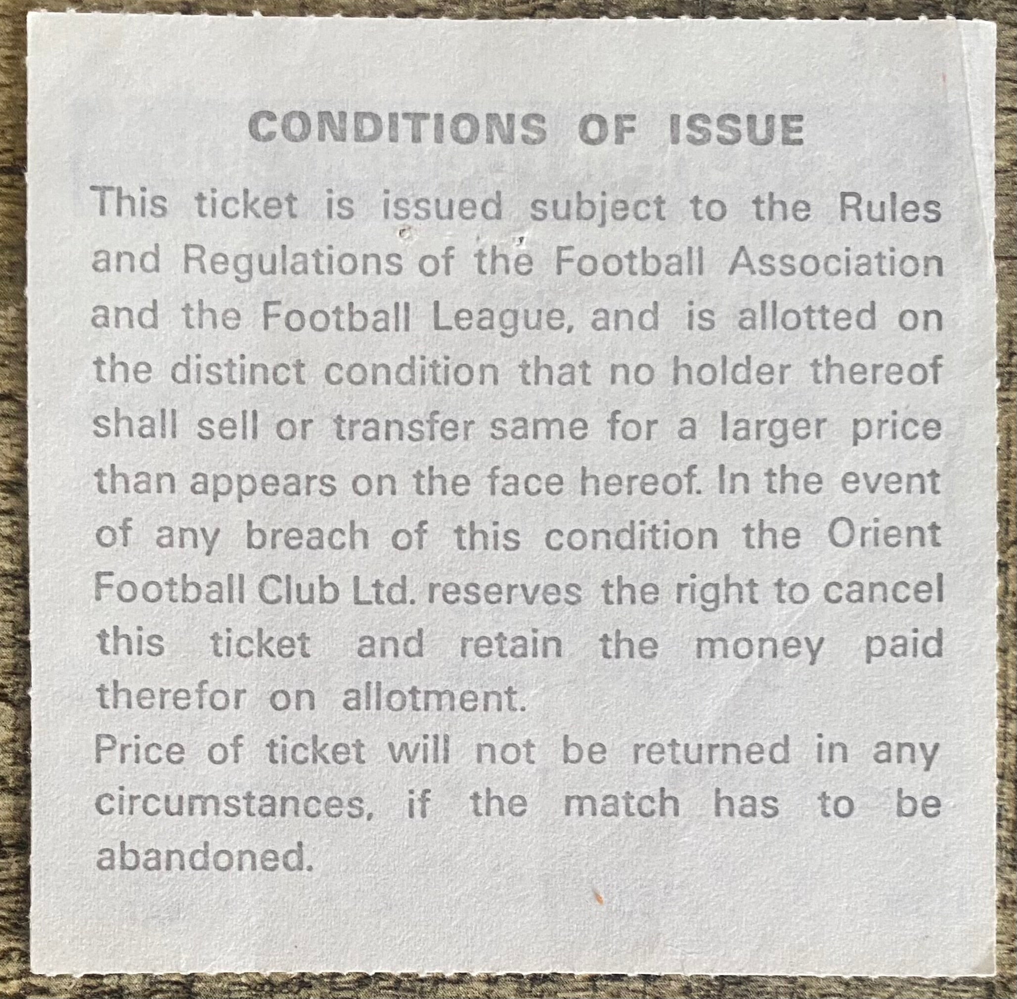 1977/78 ORIGINAL DIVISION 2 TICKET ORIENT V OLDHAM ATHLETIC