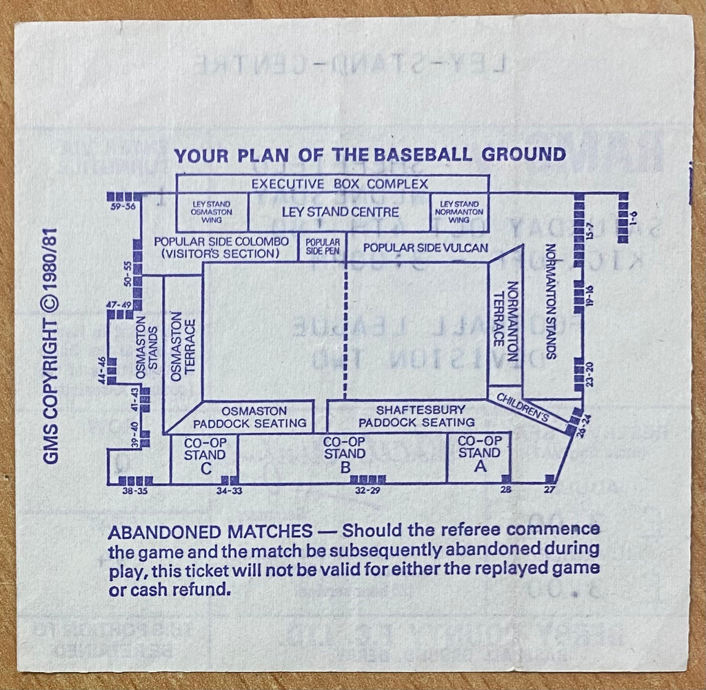 1980/81 ORIGINAL DIVISION 2 TICKET DERBY COUNTY V SHEFFIELD WEDNESDAY