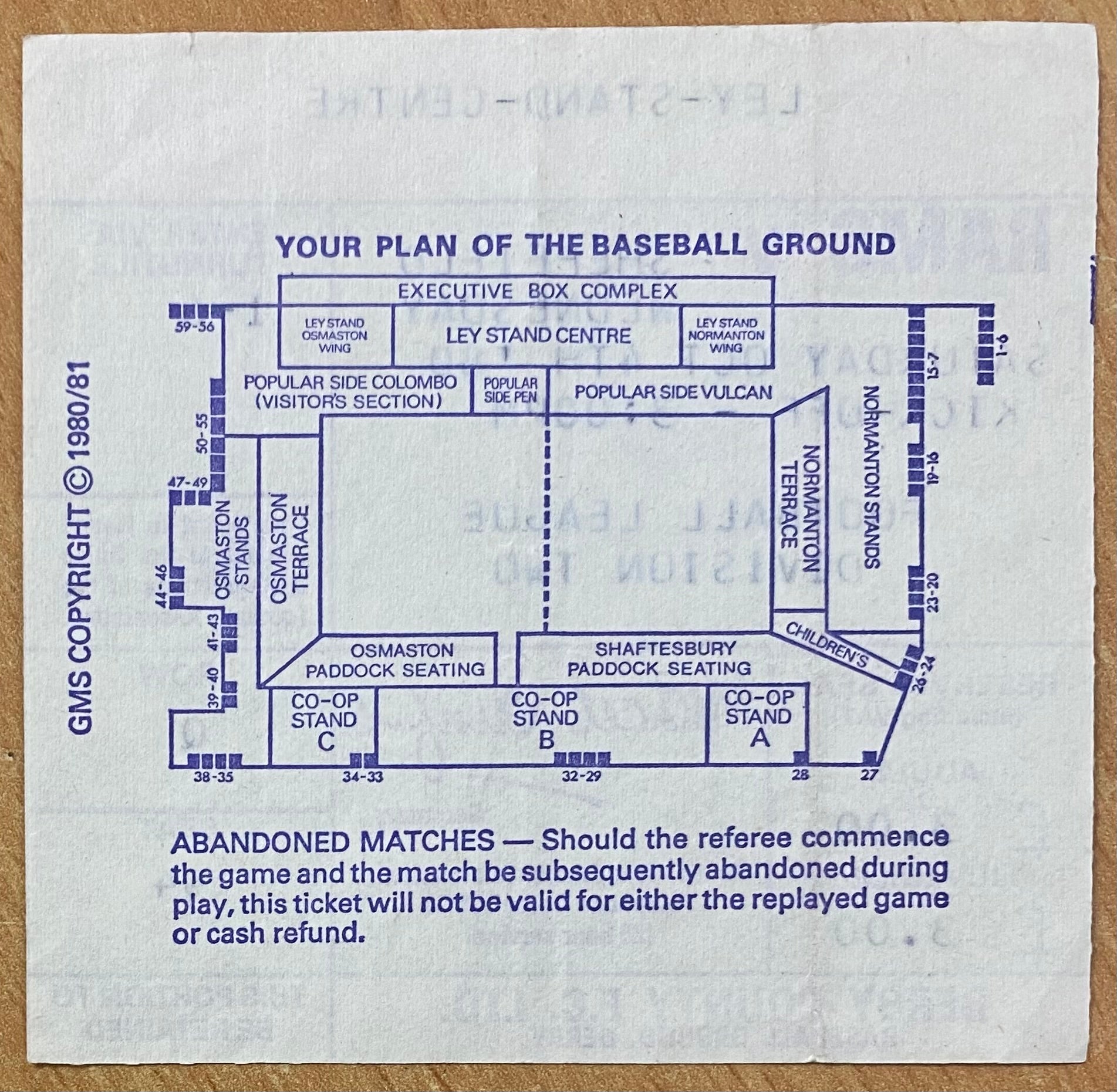 1980/81 ORIGINAL DIVISION 2 TICKET DERBY COUNTY V SHEFFIELD WEDNESDAY