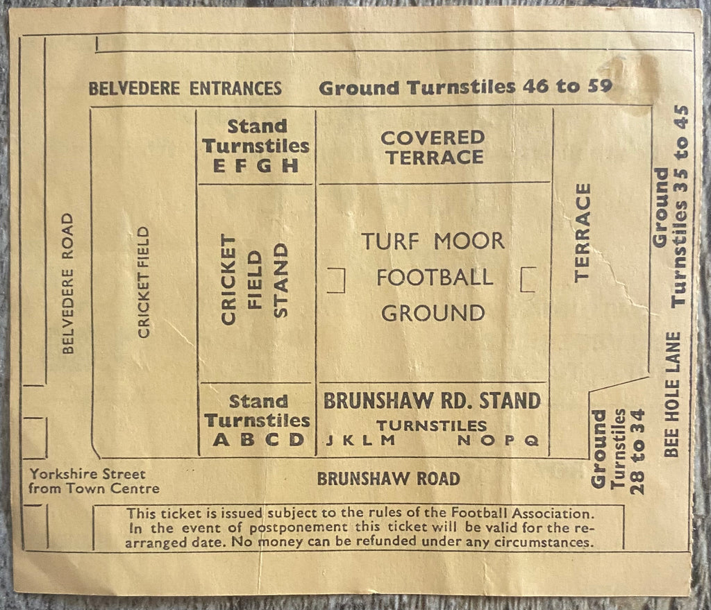 1973/74 ORIGINAL FA CUP 5TH ROUND TICKET BURNLEY V ASTON VILLA