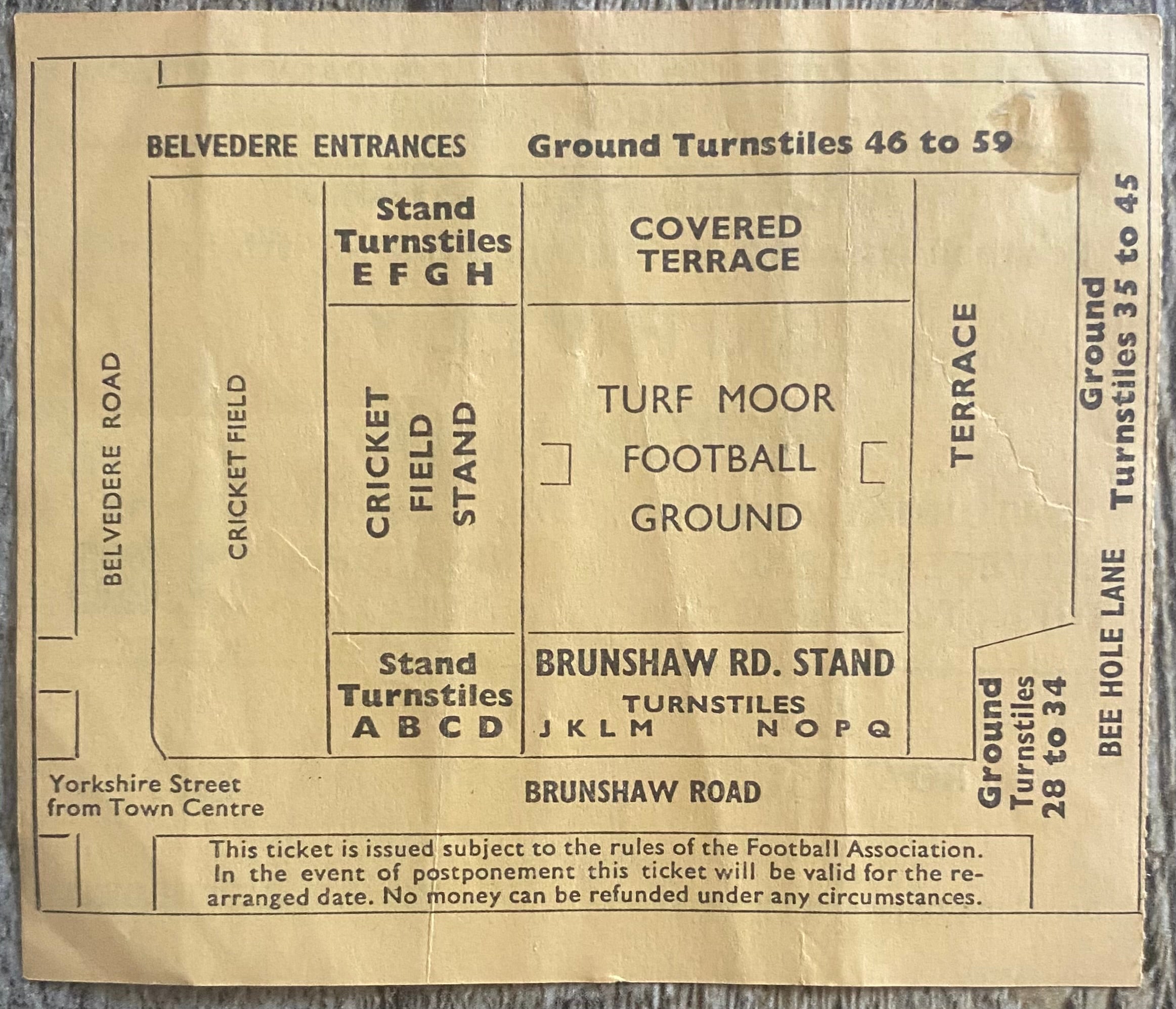 1973/74 ORIGINAL FA CUP 5TH ROUND TICKET BURNLEY V ASTON VILLA
