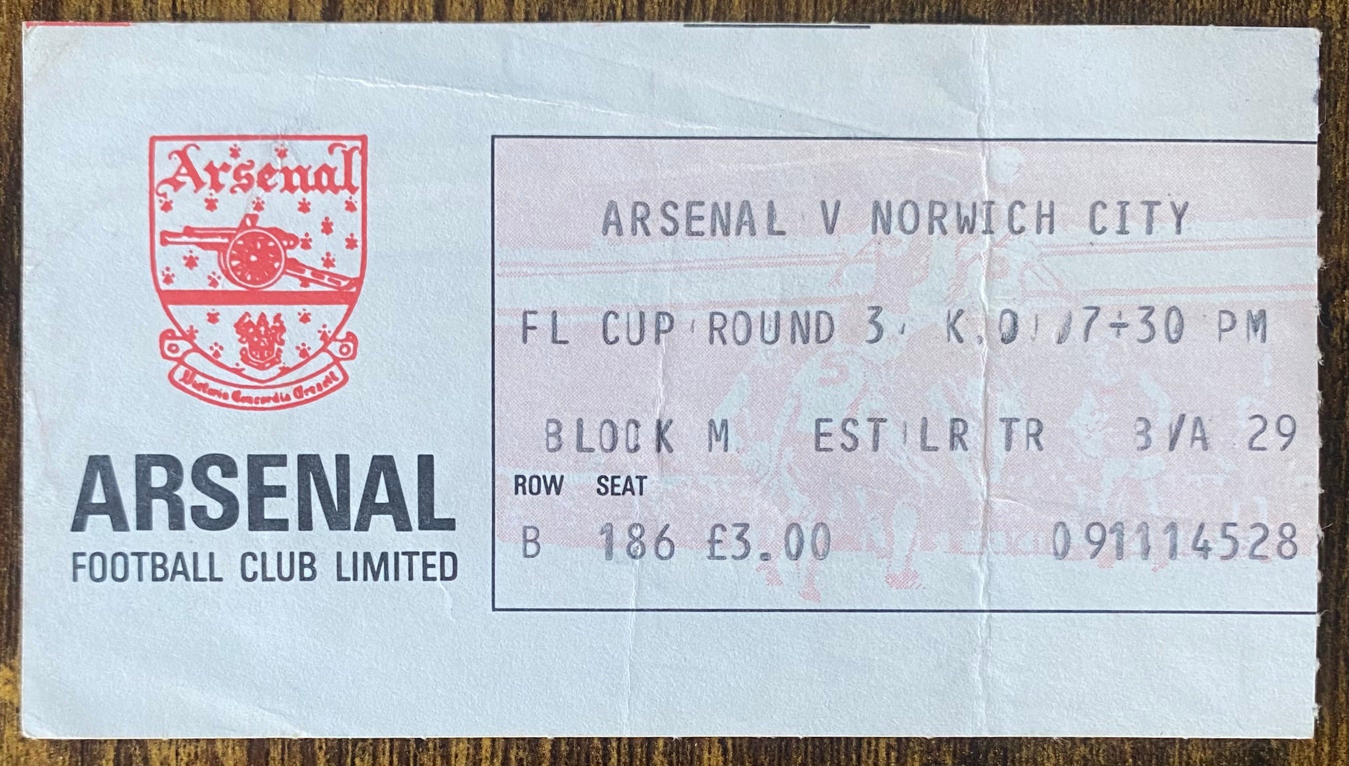 1981/82 ORIGINAL LEAGUE CUP 3RD ROUND TICKET ARSENAL V NORWICH CITY