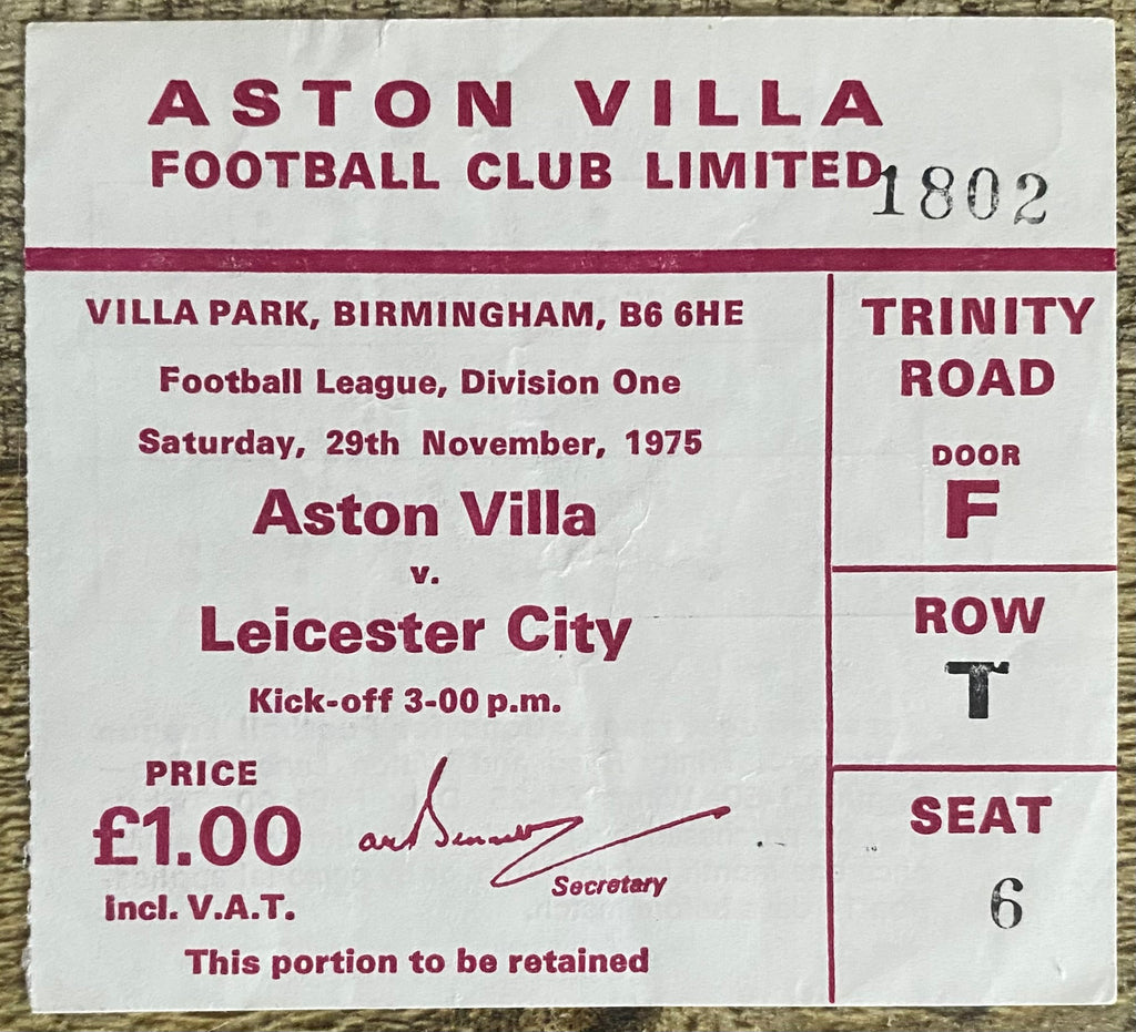1975/76 ORIGINAL DIVISION 1 TICKET ASTON VILLA V LEICESTER CITY