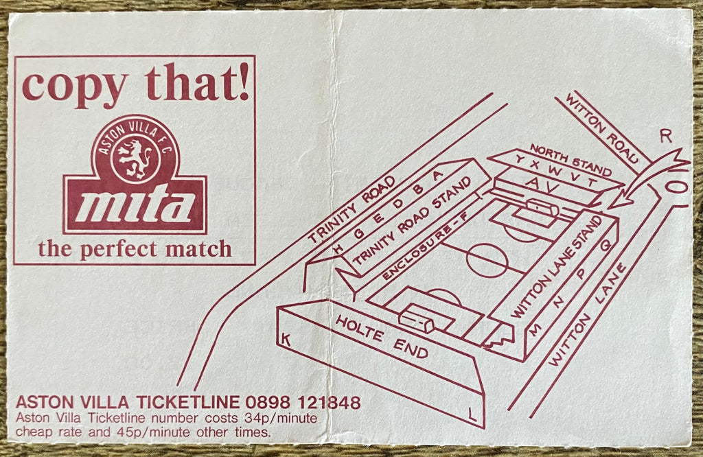 1992/93 ORIGINAL PREMIER LEAGUE TICKET ASTON VILLA V CHELSEA