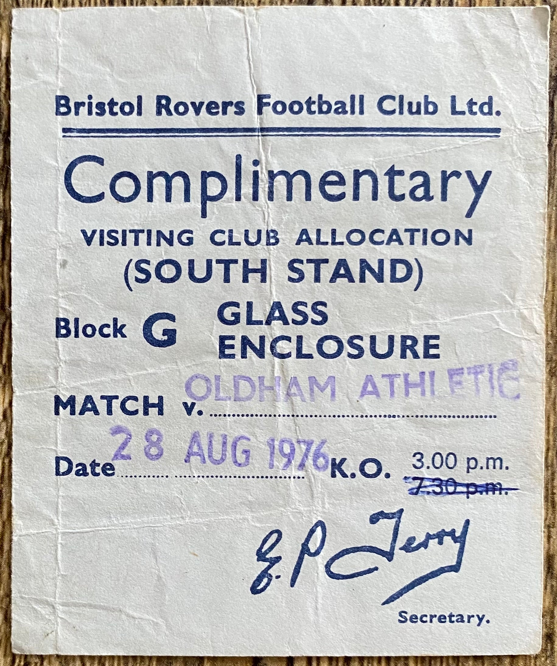 1976/77 ORIGINAL DIVISION 2 TICKET BRISTOL ROVERS V OLDHAM ATHLETIC