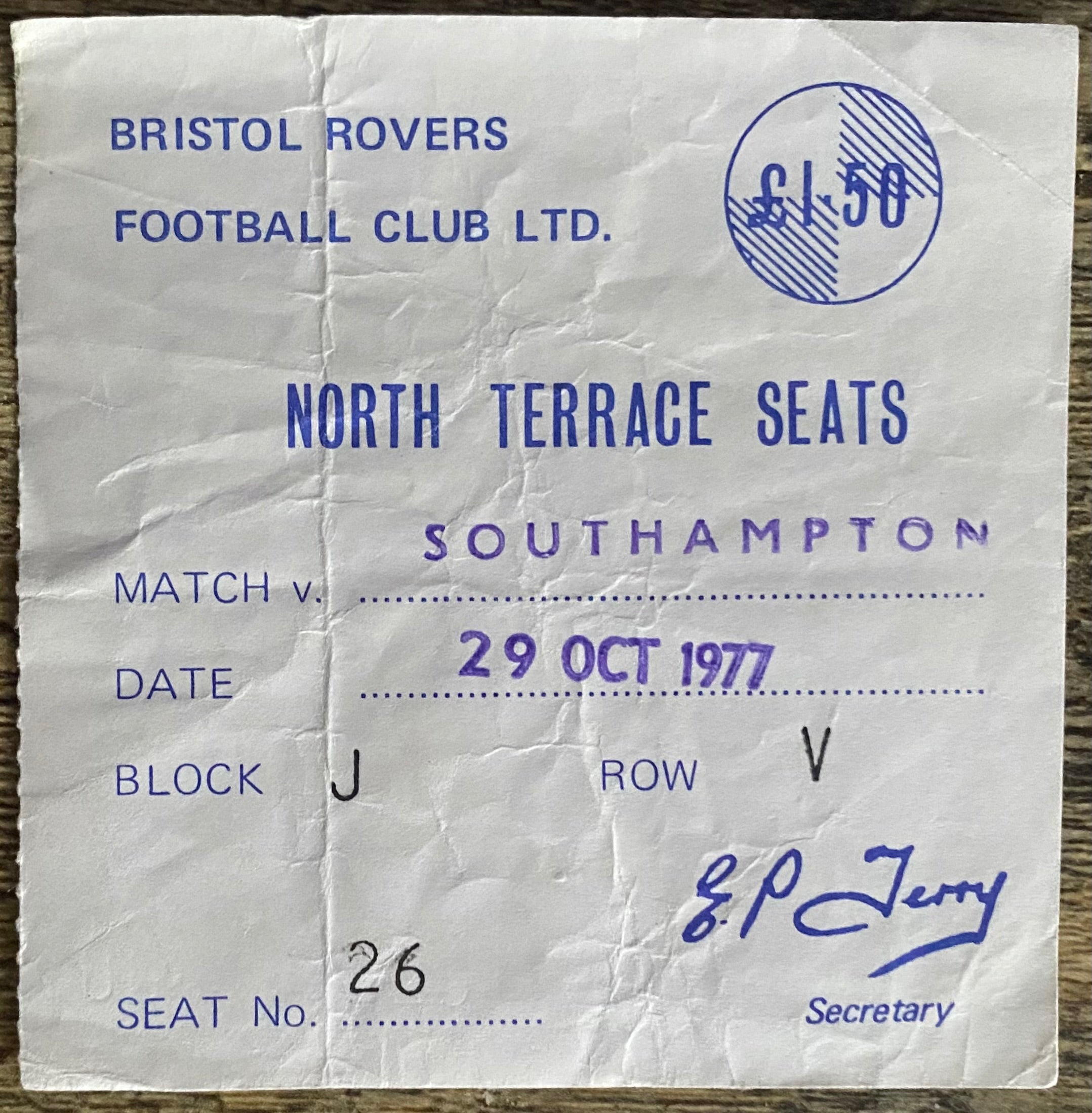 1977/78 ORIGINAL DIVISION 2 TICKET BRISTOL ROVERS V SOUTHAMPTON