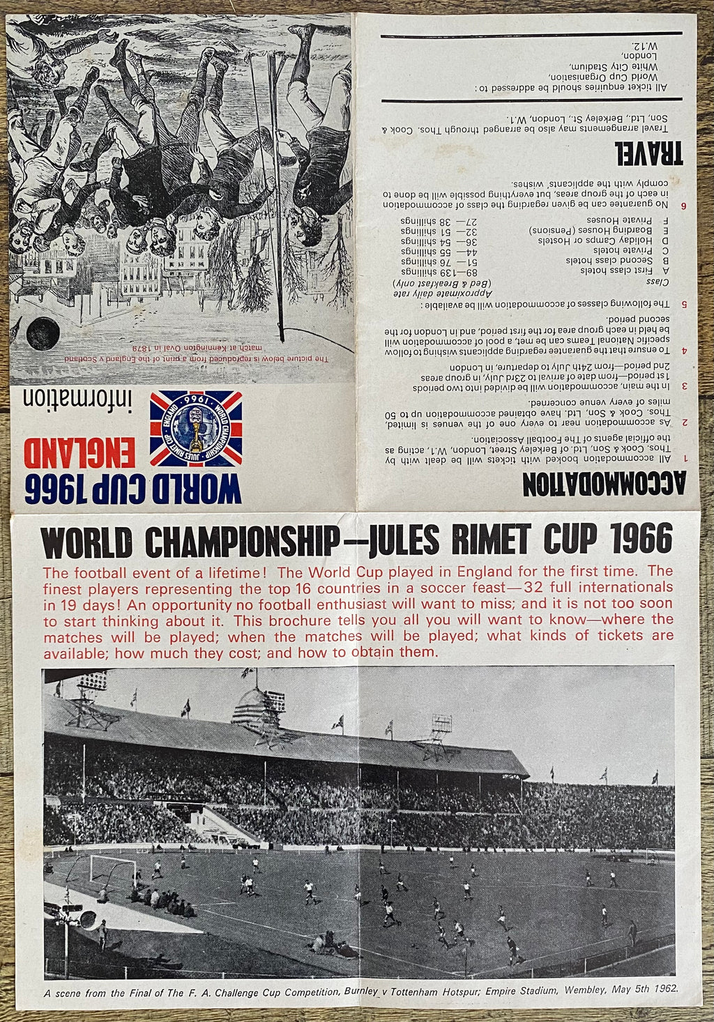 1966 WORLD CUP ORIGINAL OFFICIAL TICKET INFORMATION FOLD OUT BOOKLET