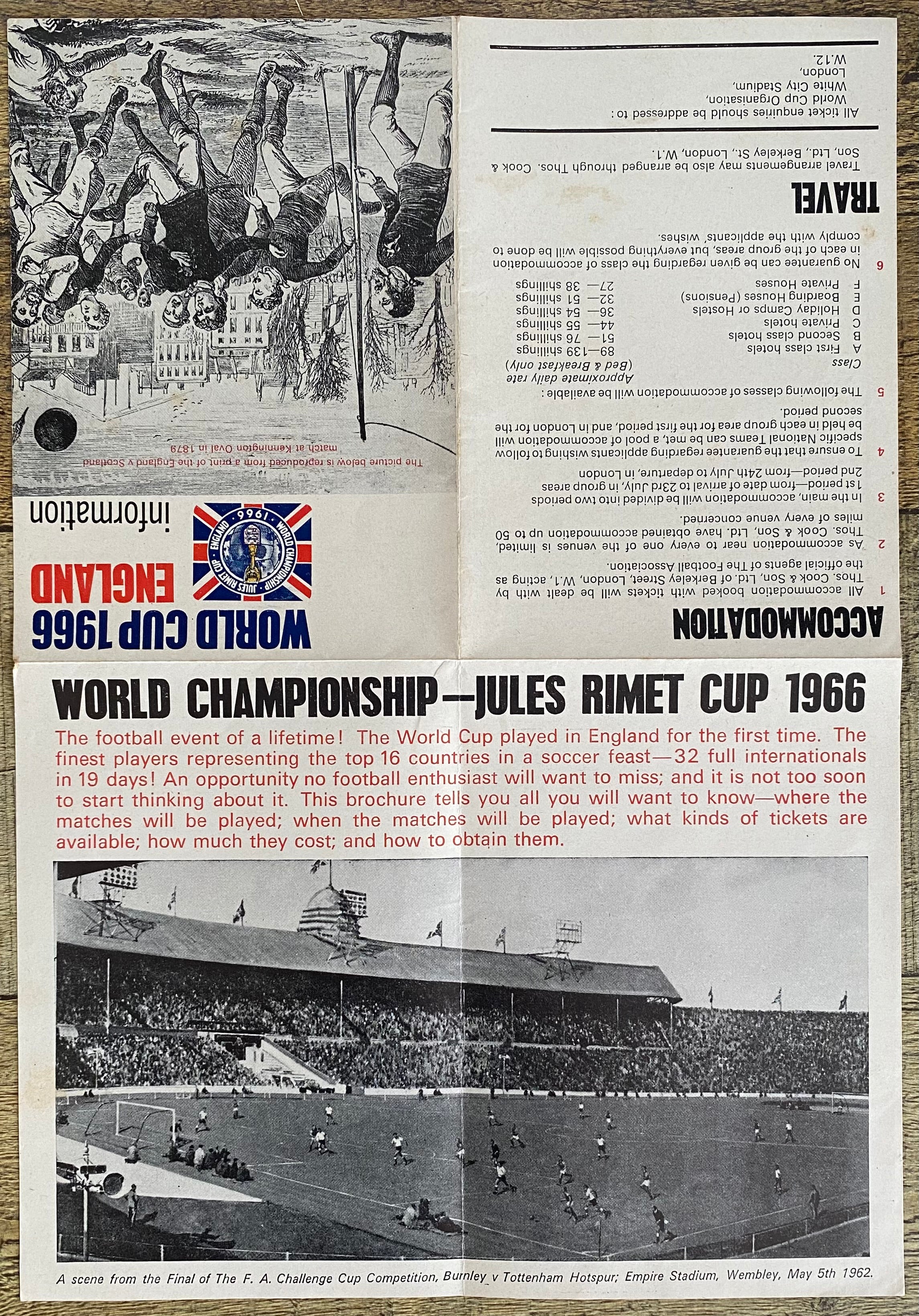 1966 WORLD CUP ORIGINAL OFFICIAL TICKET INFORMATION FOLD OUT BOOKLET