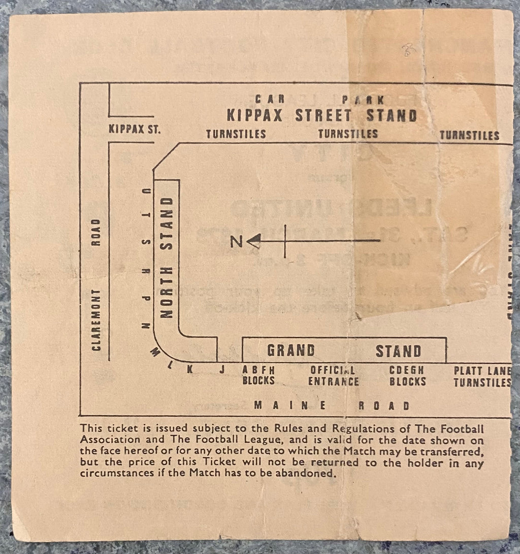 1972/73 ORIGINAL DIVISION 1 TICKET MANCHESTER CITY V LEEDS UNITED