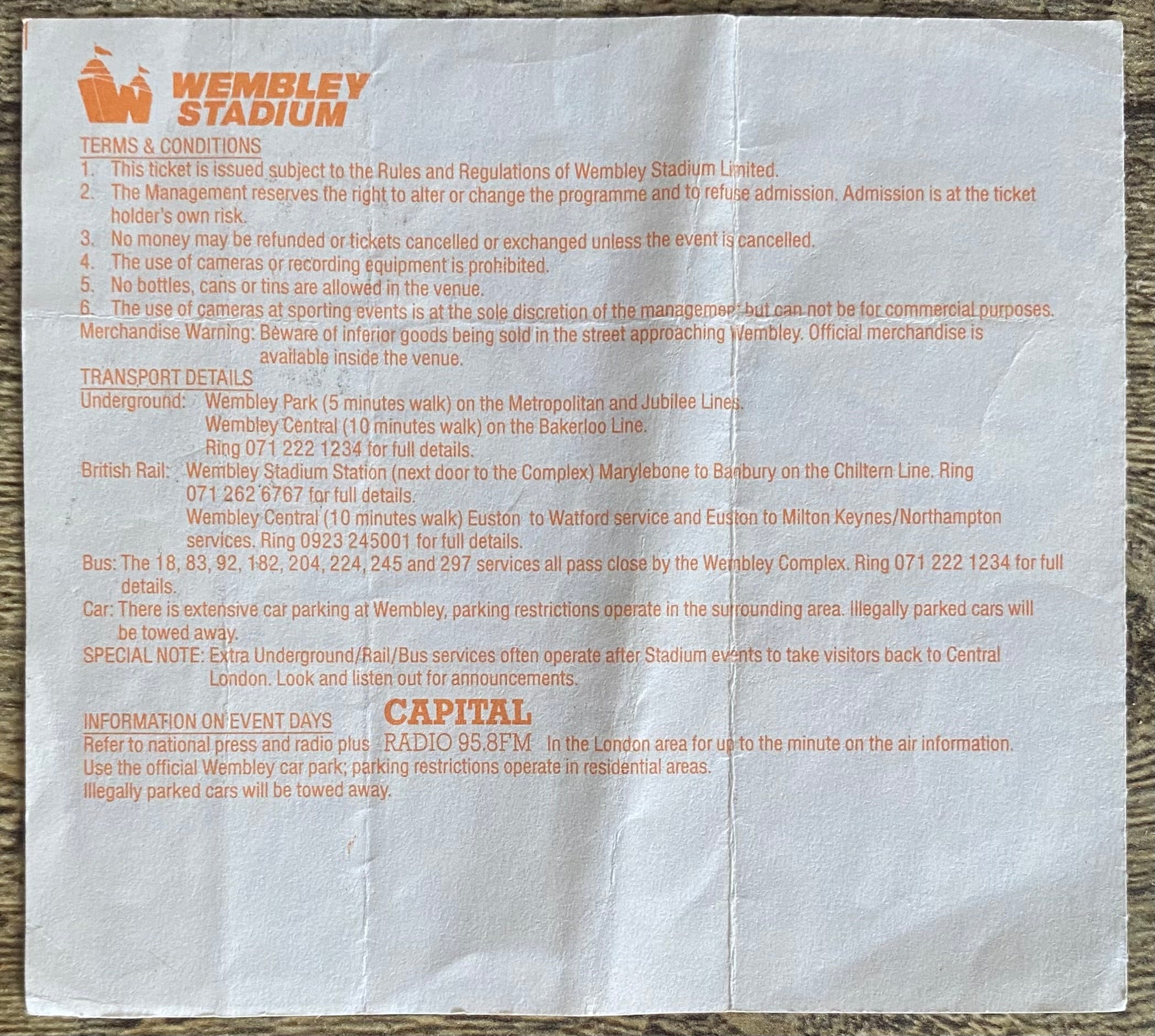 1994 ORIGINAL FA CUP SEMI FINAL TICKET CHELSEA V LUTON TOWN
