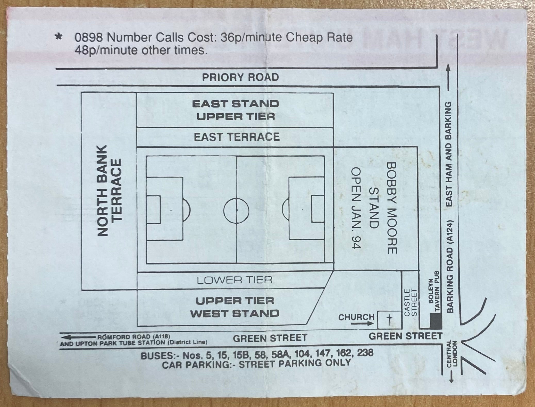 1993/94 ORIGINAL FA PREMIERSHIP TICKET WEST HAM UNITED V CHELSEA