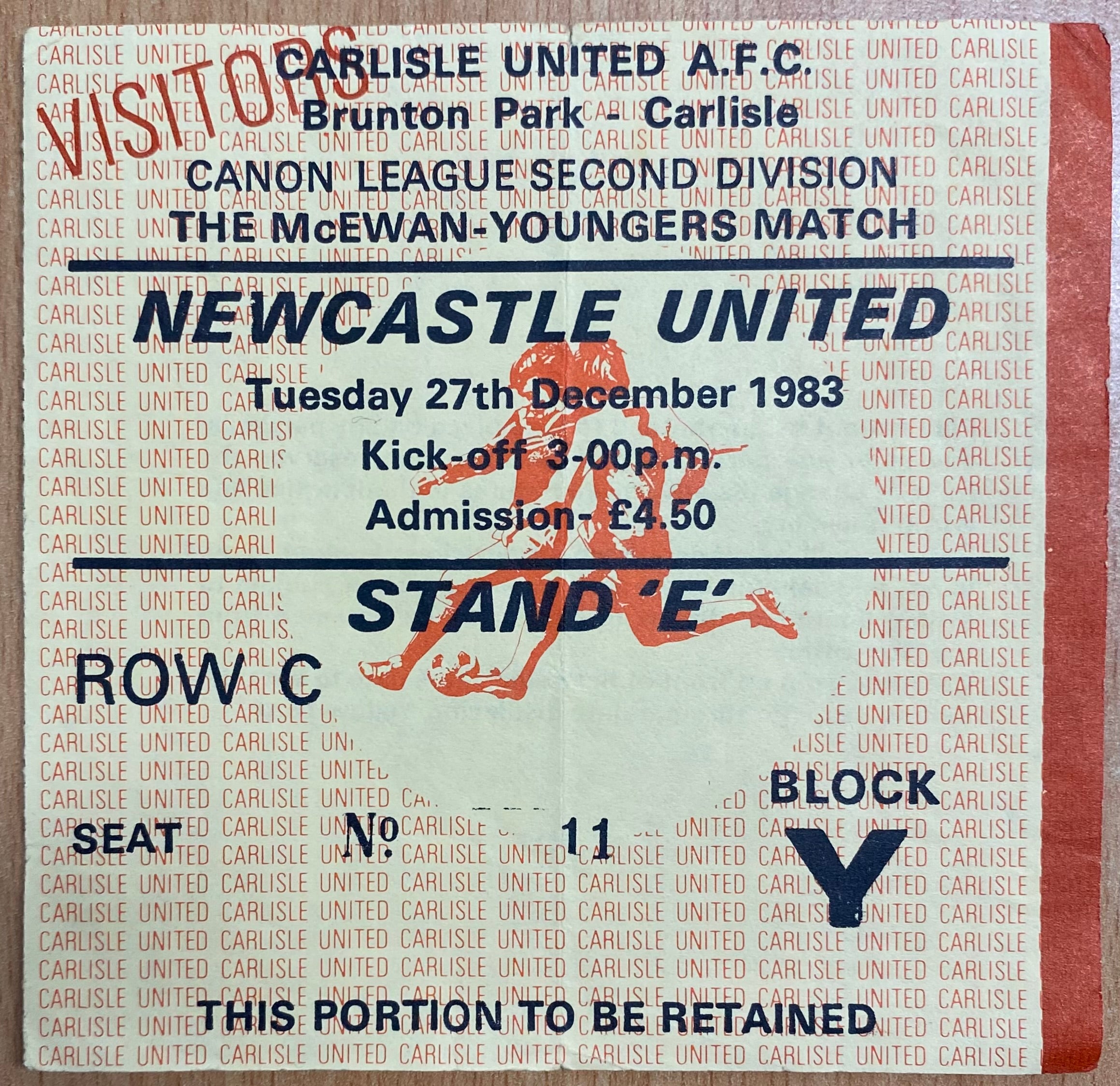 1983/84 ORIGINAL DIVISION 2 TICKET CARLISLE UNITED V NEWCASTLE UNITED