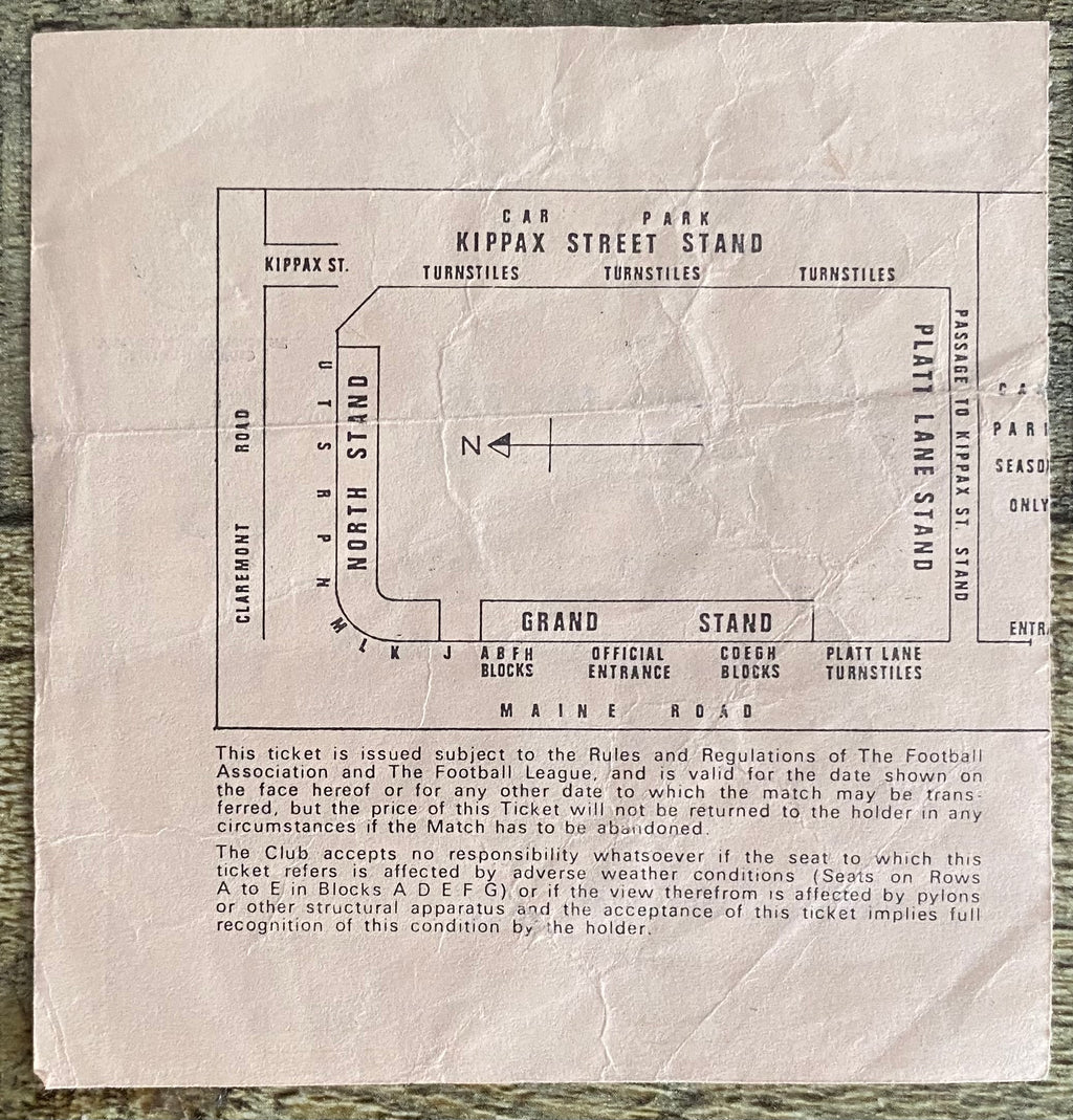 1973/74 ORIGINAL DIVISION 1 TICKET MANCHESTER CITY V WEST HAM UNITED