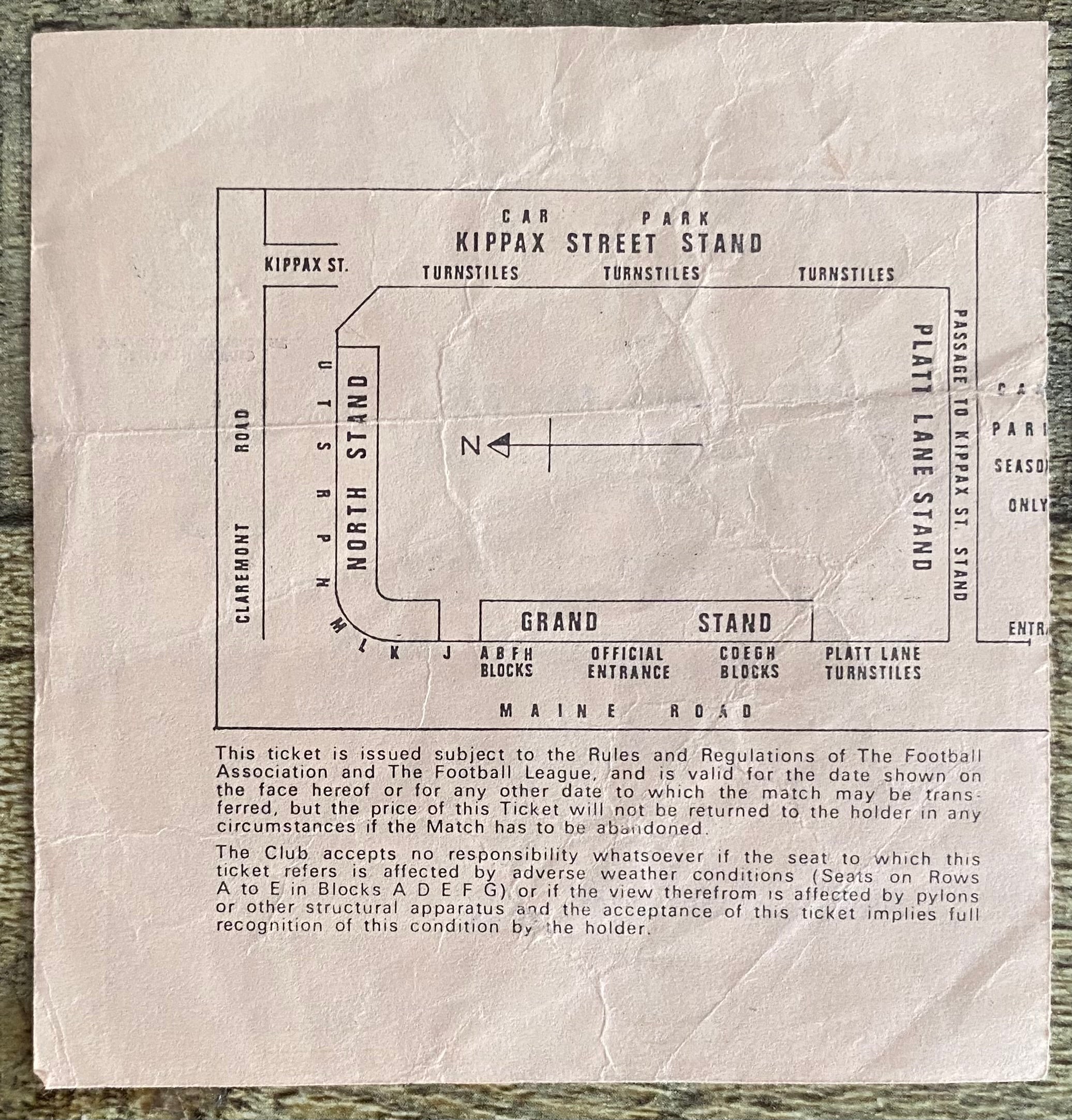 1973/74 ORIGINAL DIVISION 1 TICKET MANCHESTER CITY V WEST HAM UNITED