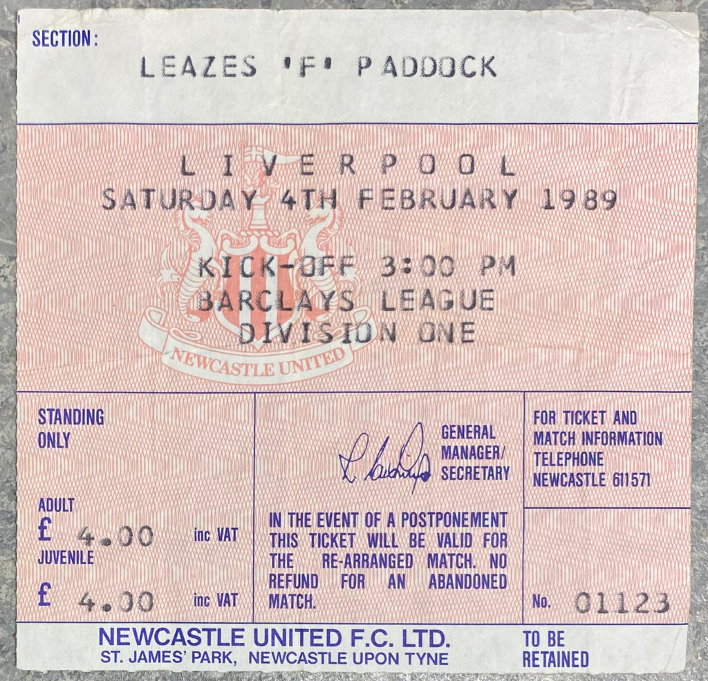 1988/89 ORIGINAL DIVISION ONE TICKET NEWCASTLE UNITED V LIVERPOOL