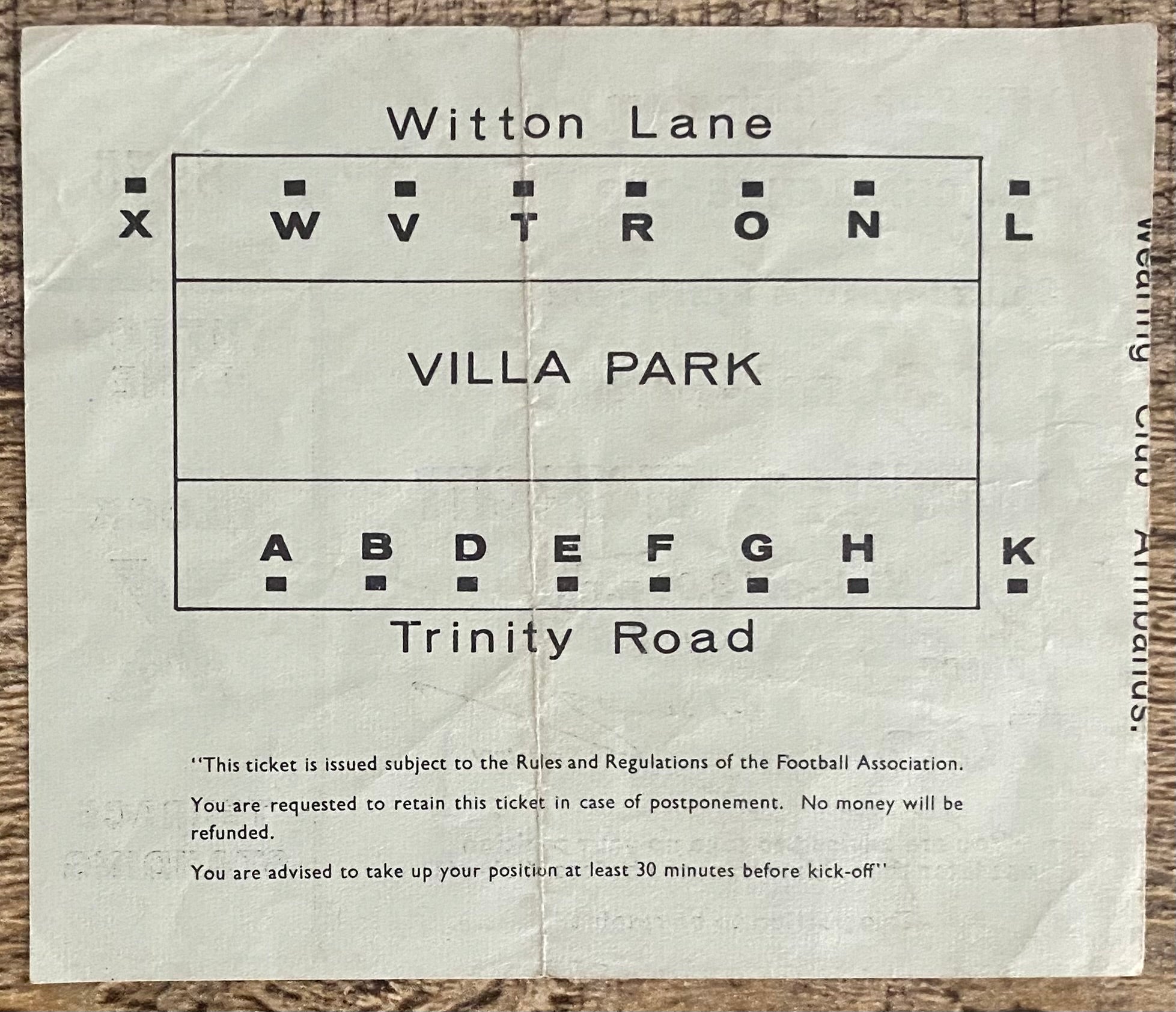 1972 ORIGINAL FA CUP SEMI FINAL TICKET STOKE CITY V ARSENAL @VILLA PARK