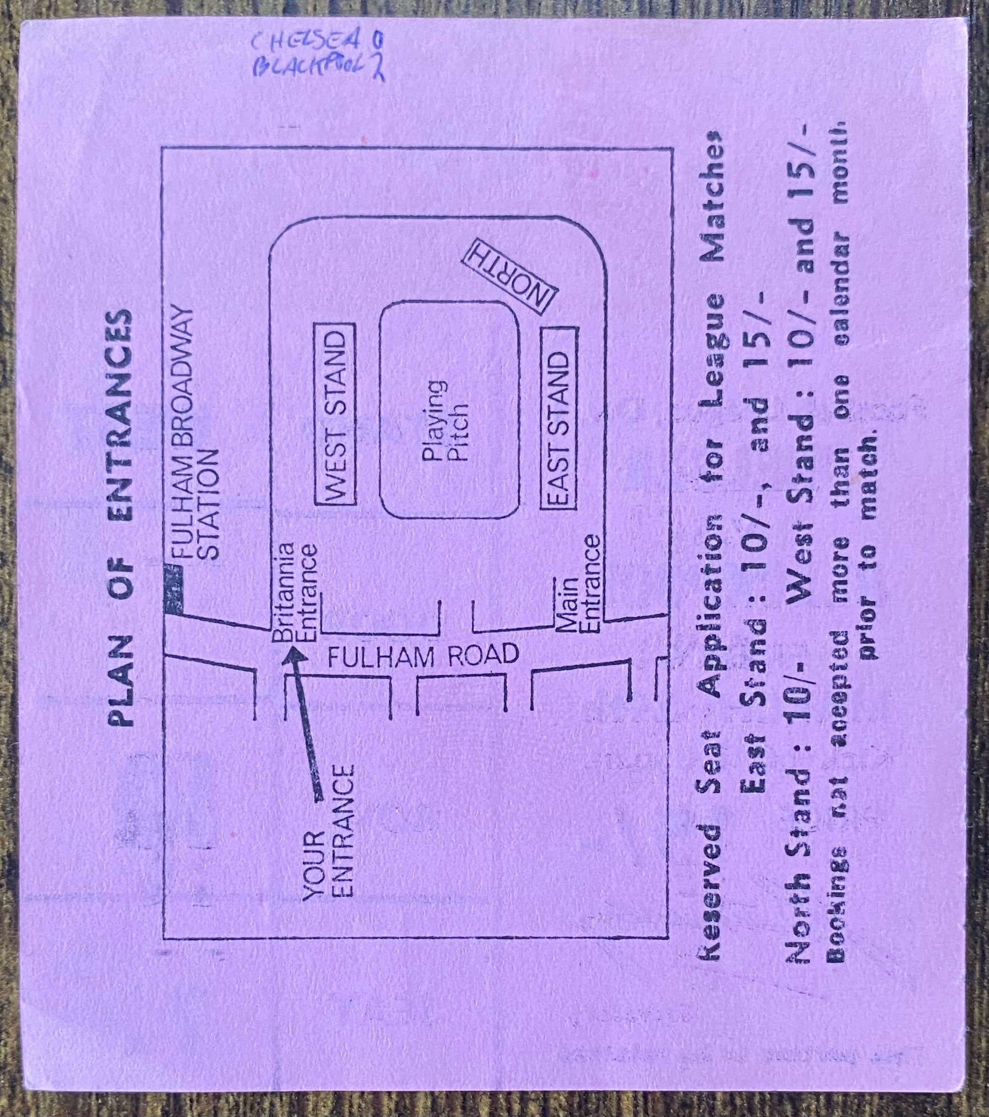 1966/67 ORIGINAL DIVISION 1 TICKET CHELSEA V BLACKPOOL