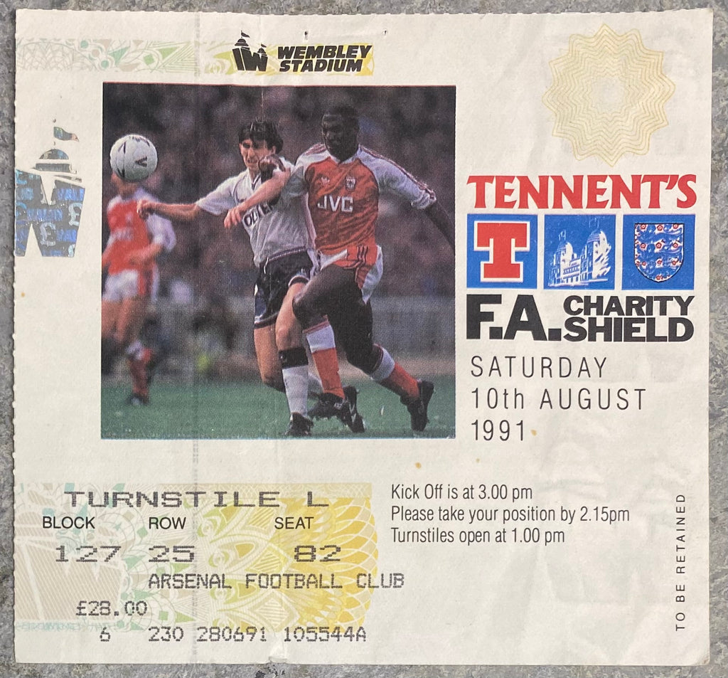 1991 ORIGINAL CHARITY SHIELD TICKET ARSENAL V TOTTENHAM HOTSPUR
