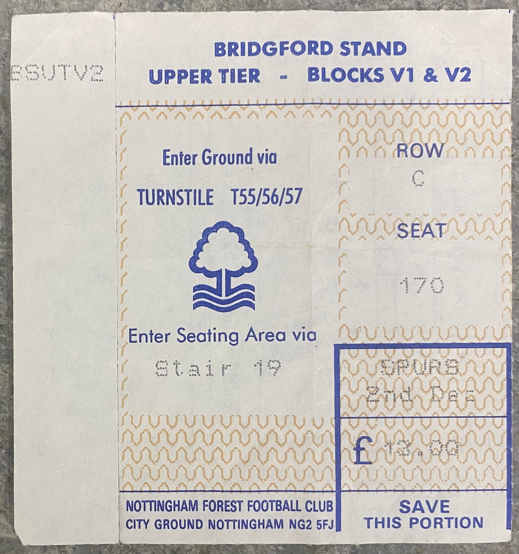 1992/93 ORIGINAL PREMIER LEAGUE TICKET NOTTINGHAM FOREST V TOTTENHAM HOTSPUR